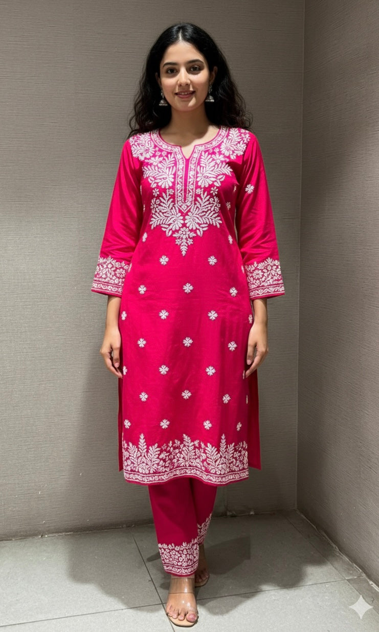 Rani pink CHINKANKARI KURTA SET