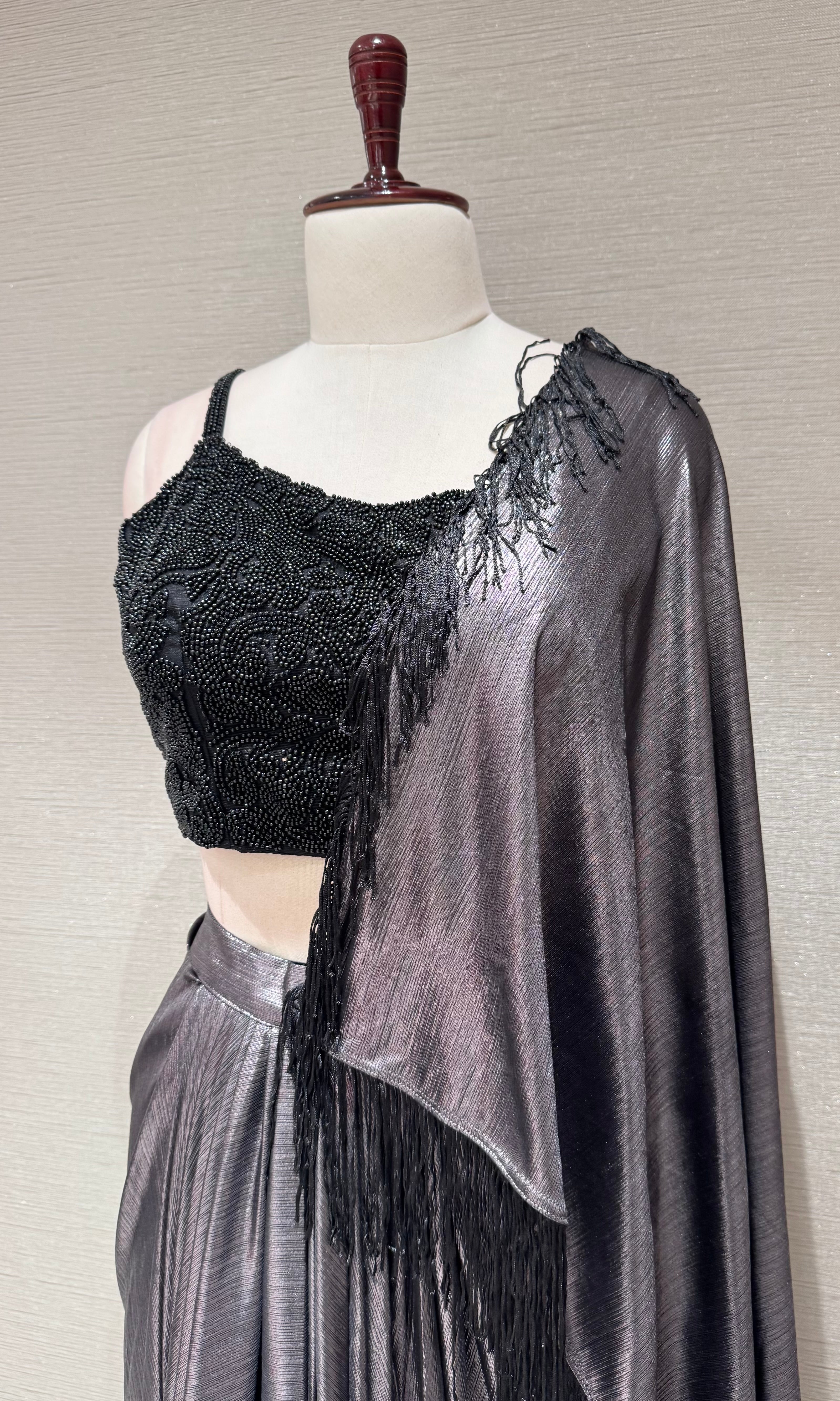 Grey & Charcoal Shimmering Draped Saree