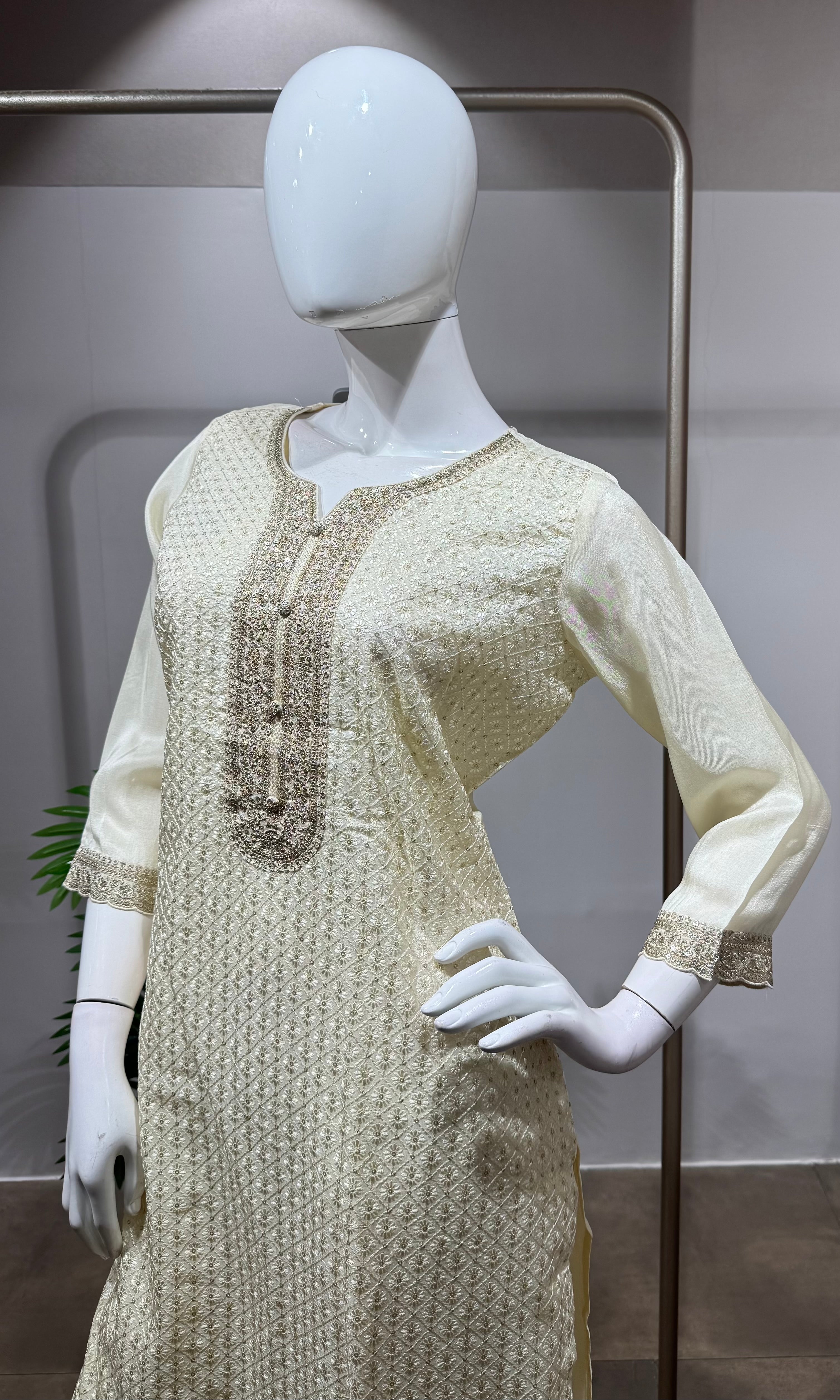 Ivory Libas Kurta Set with Banarasi Dupatta