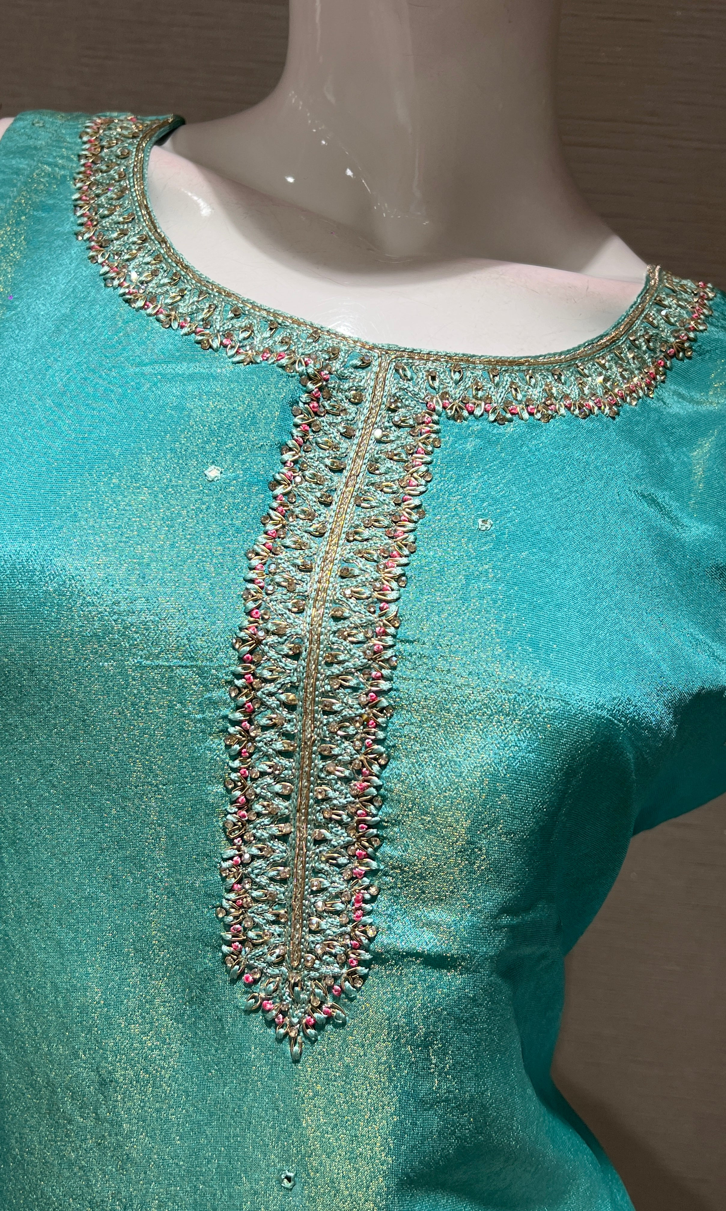 sea blue kurta set with floral printed dupatta