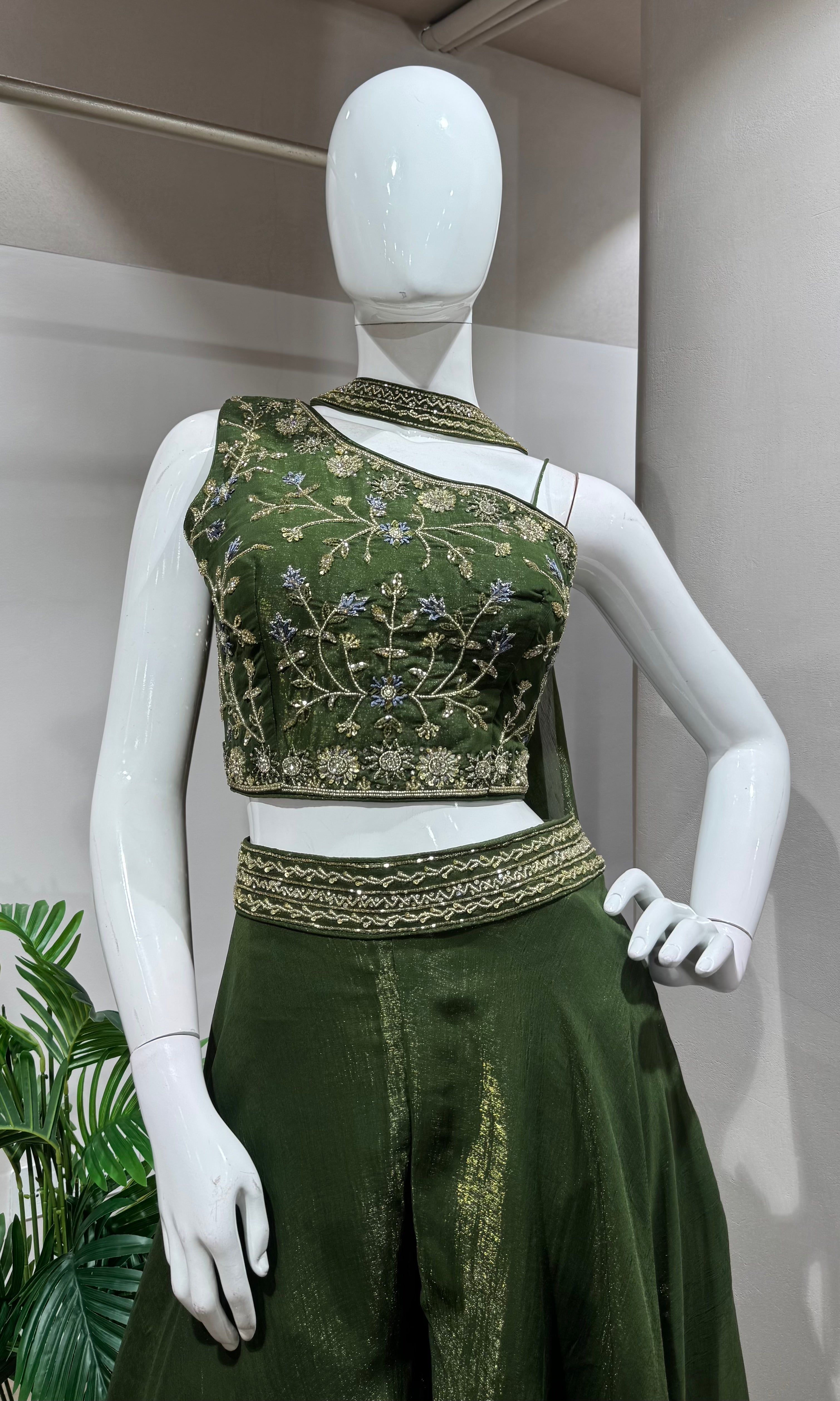 Green Embroidered Indo Western Palazzo Set