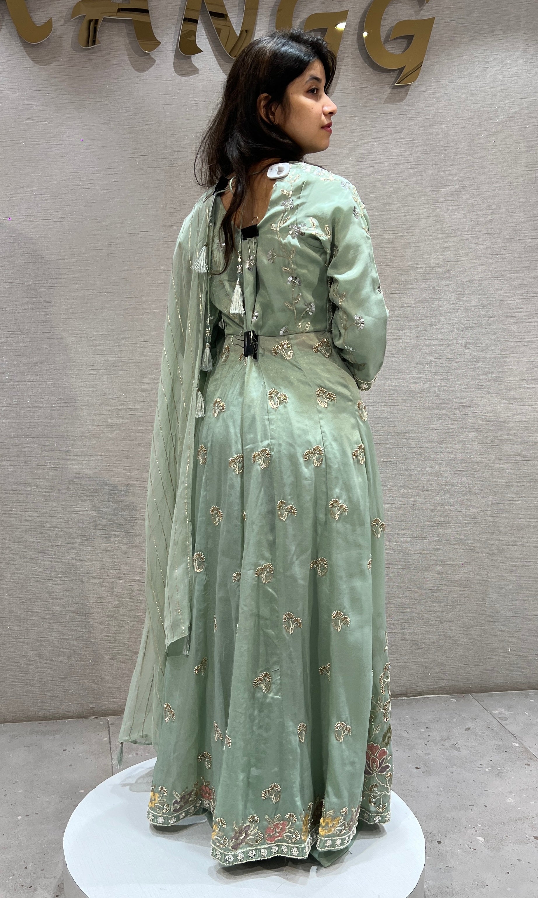 Sea Green Ethnic Anarkali front slit with Palazzo pants