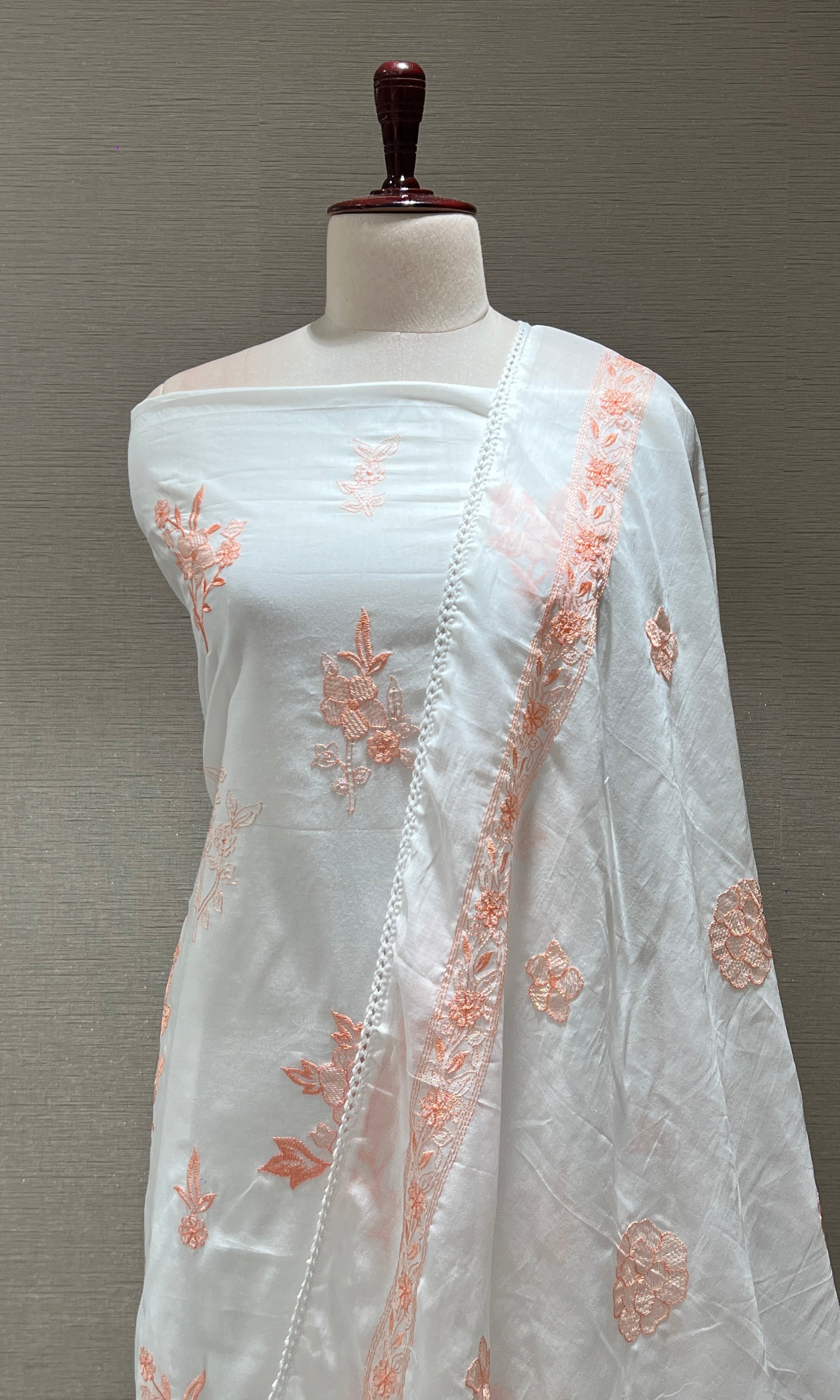 WHITE AND Orange dress material