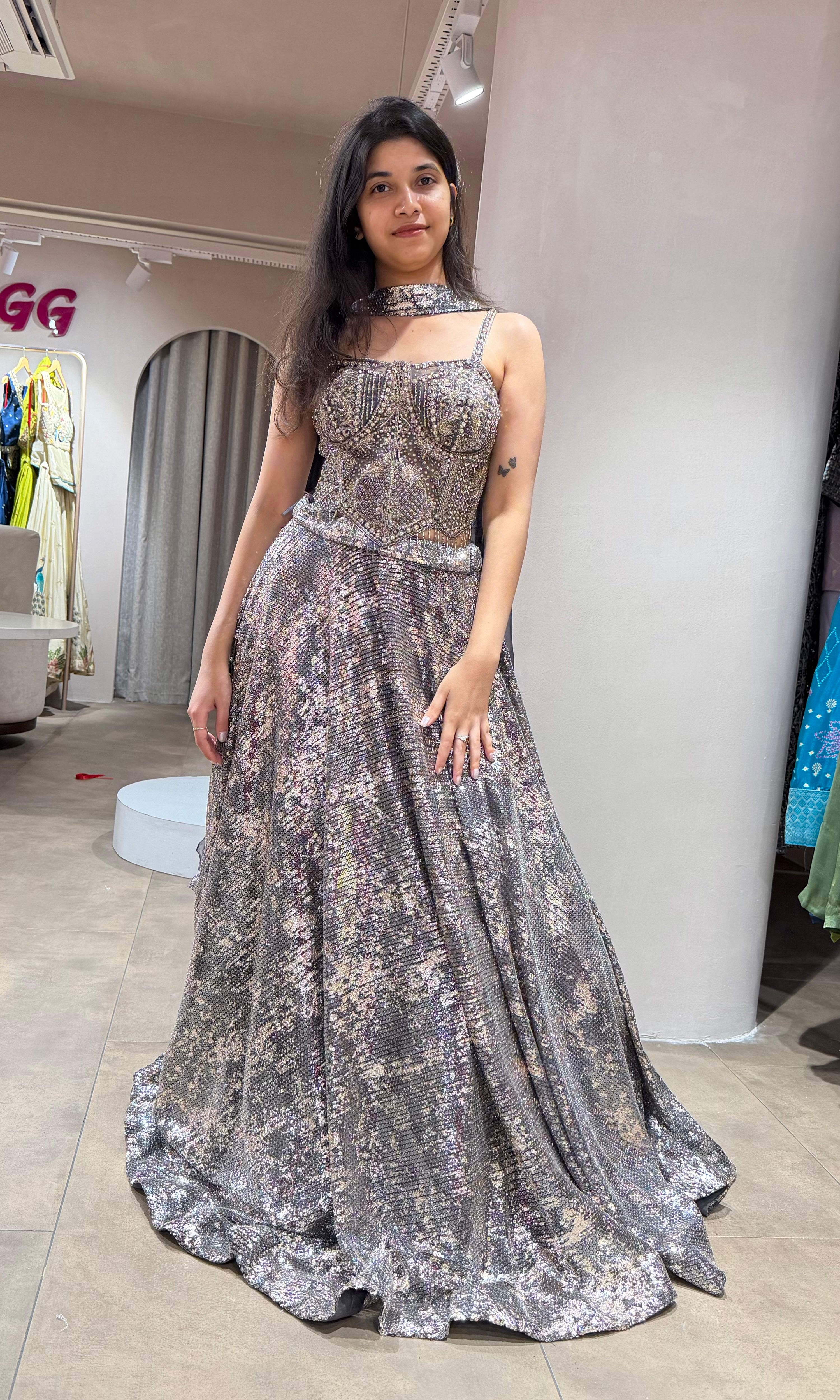 Grey LEHENGA WITH CORSET BLOUSE