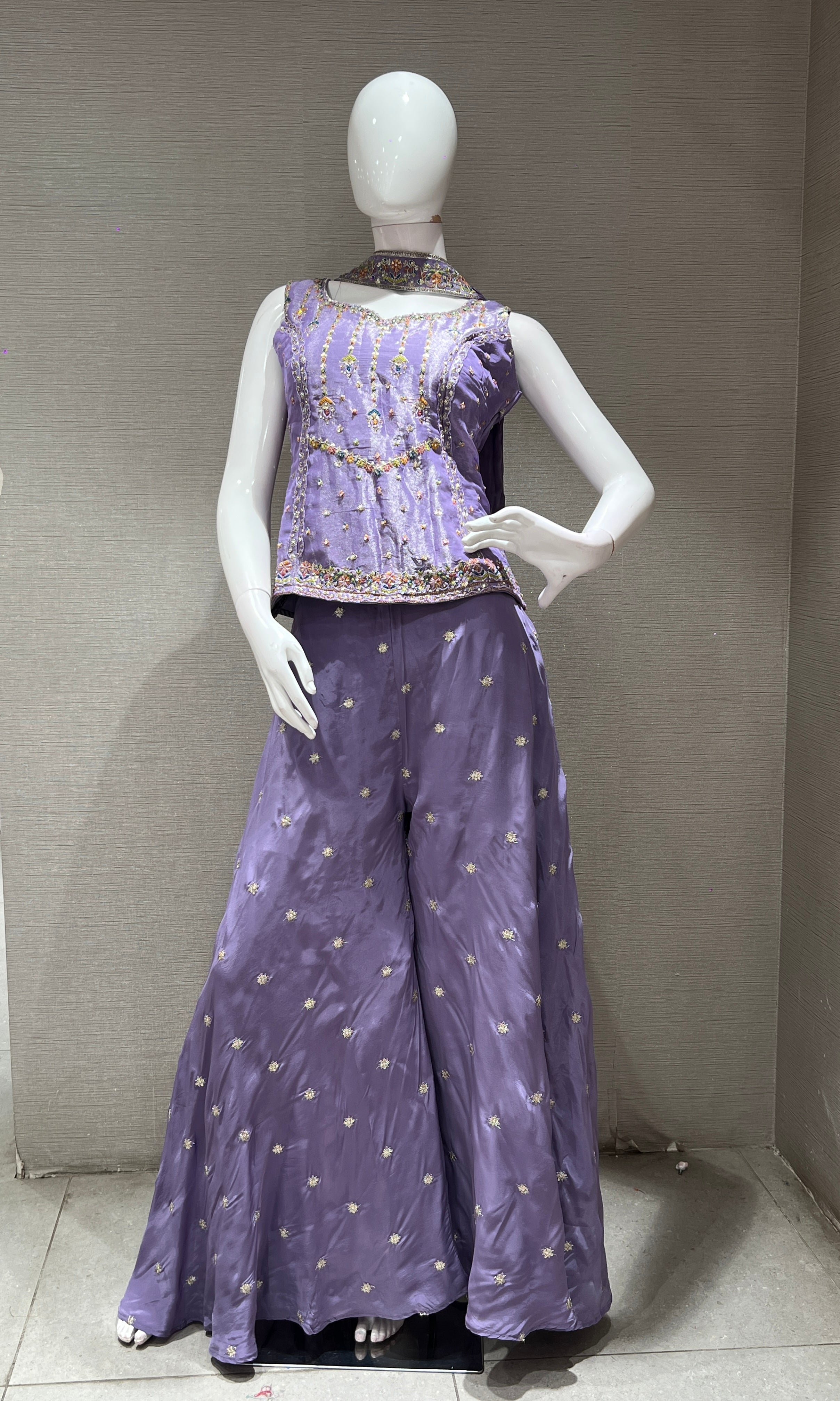 Purple EMBROIDERED SHARARA SET