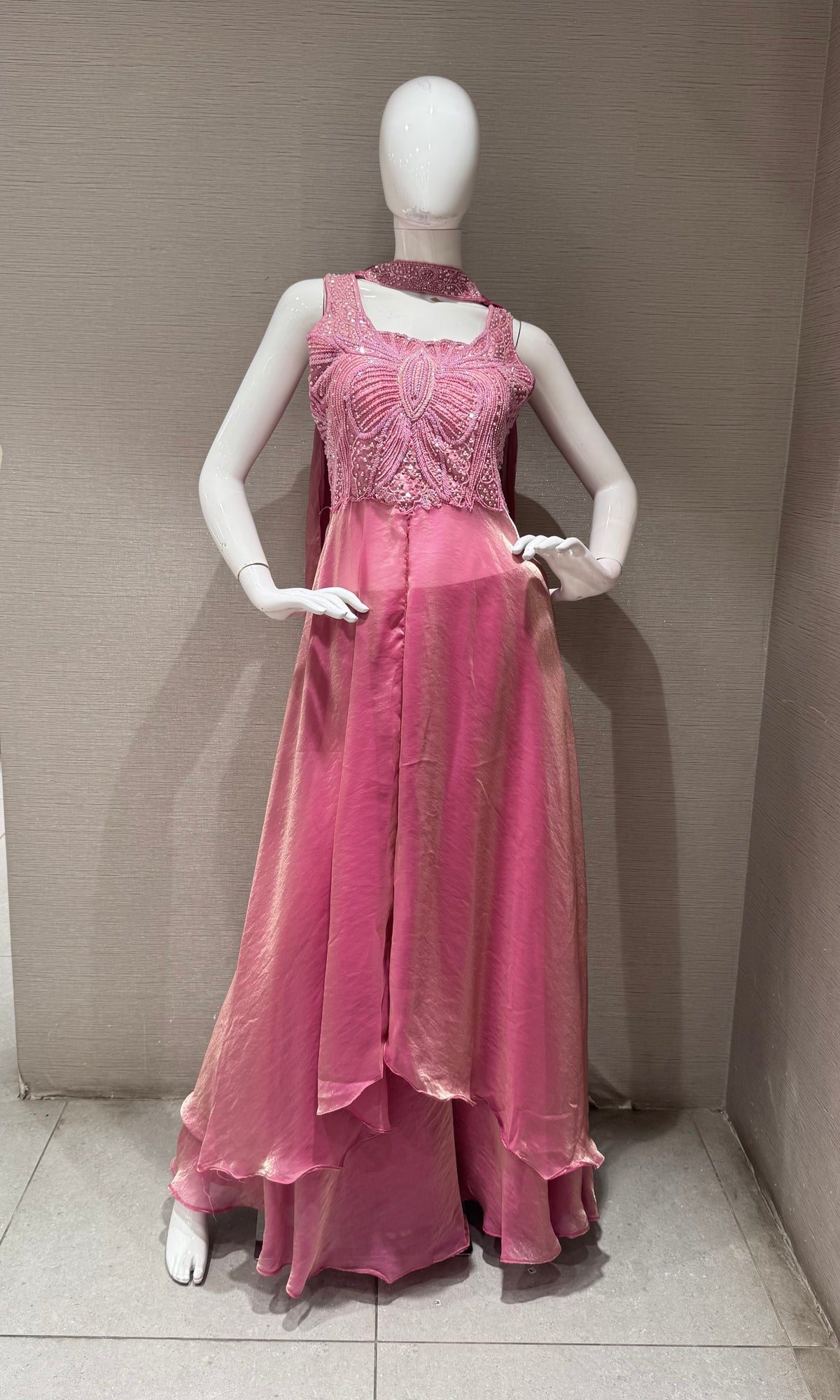 Baby pink Shimmer anarkali with palazzo pants