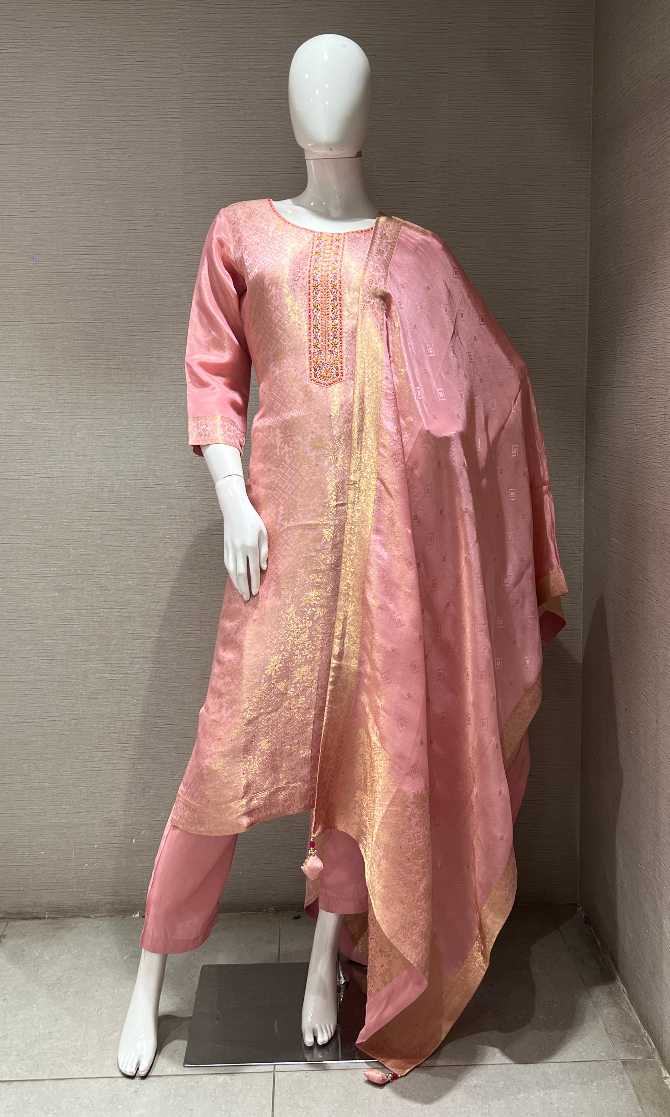 Peach golden kurta set