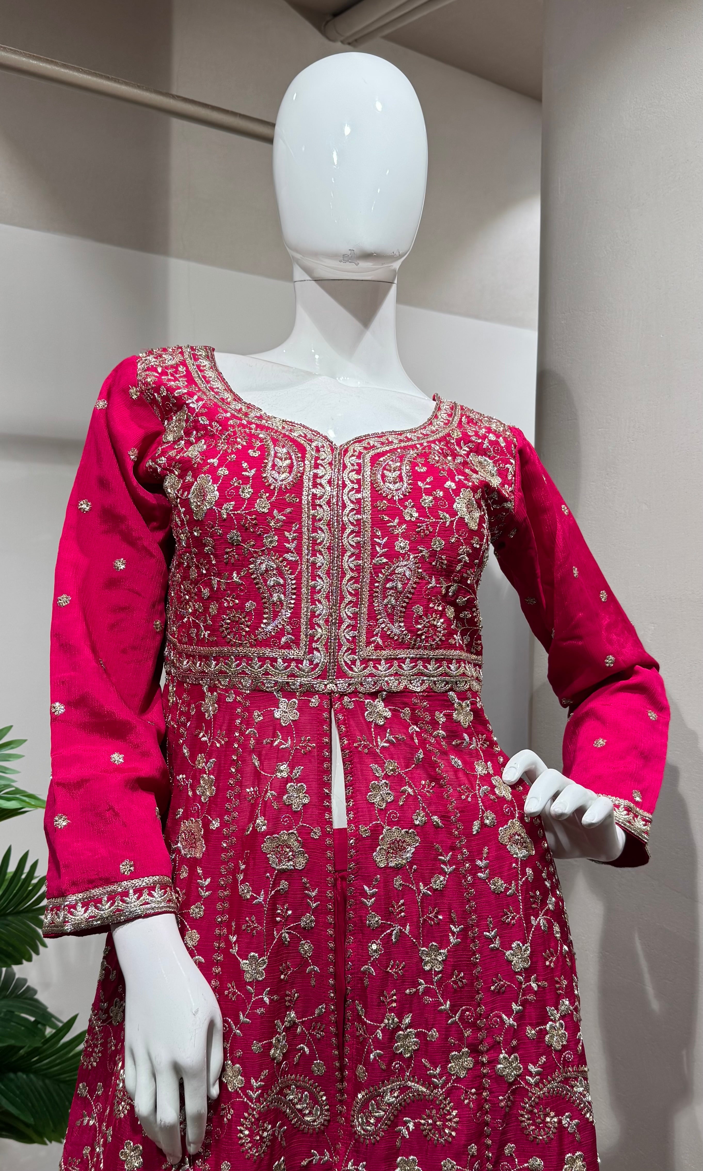 Pink Embroidered Front-Slit Anarkali Set