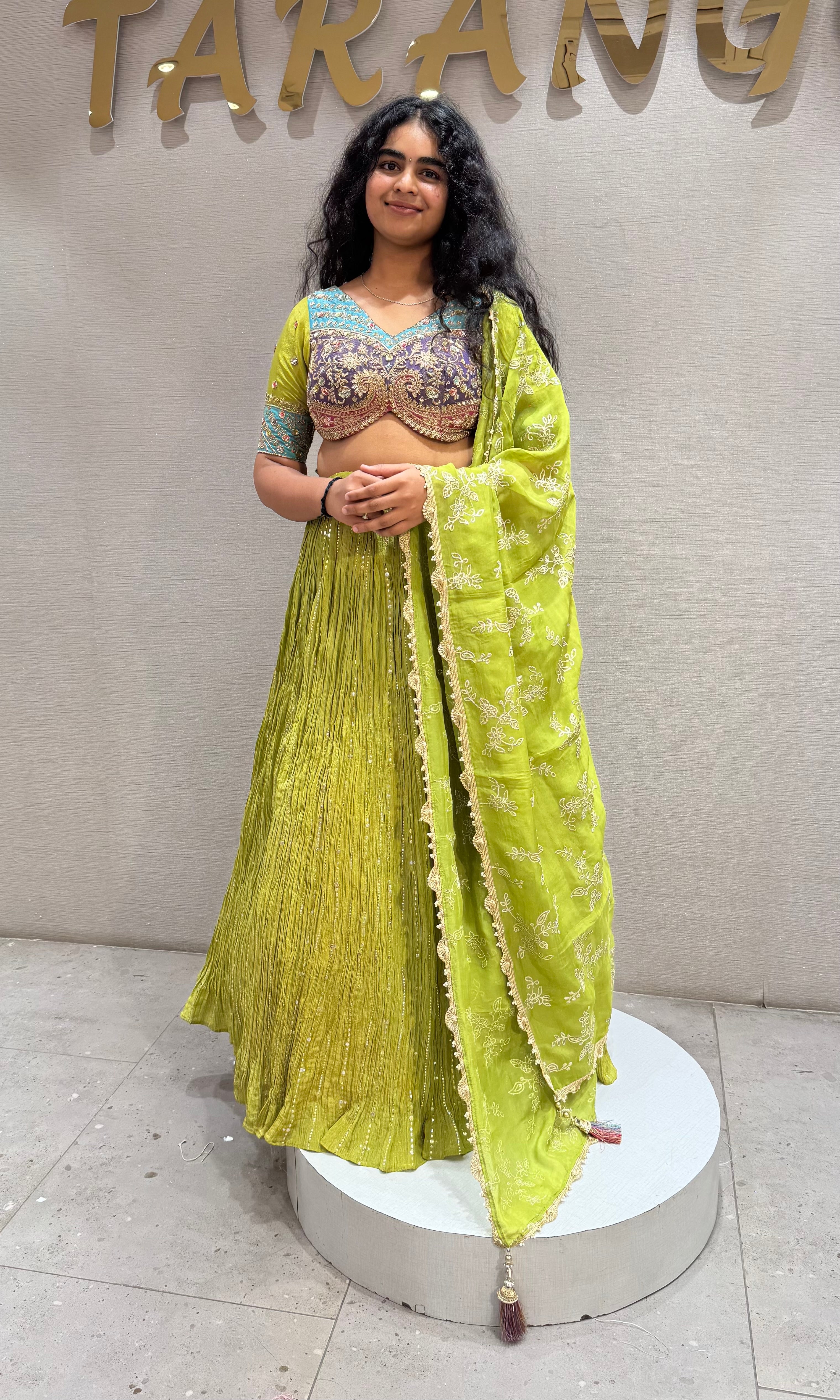 Parrot Green Intricate Embroidered Lehenga