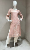 Baby Pink Satin Floral Kurti top with bottom