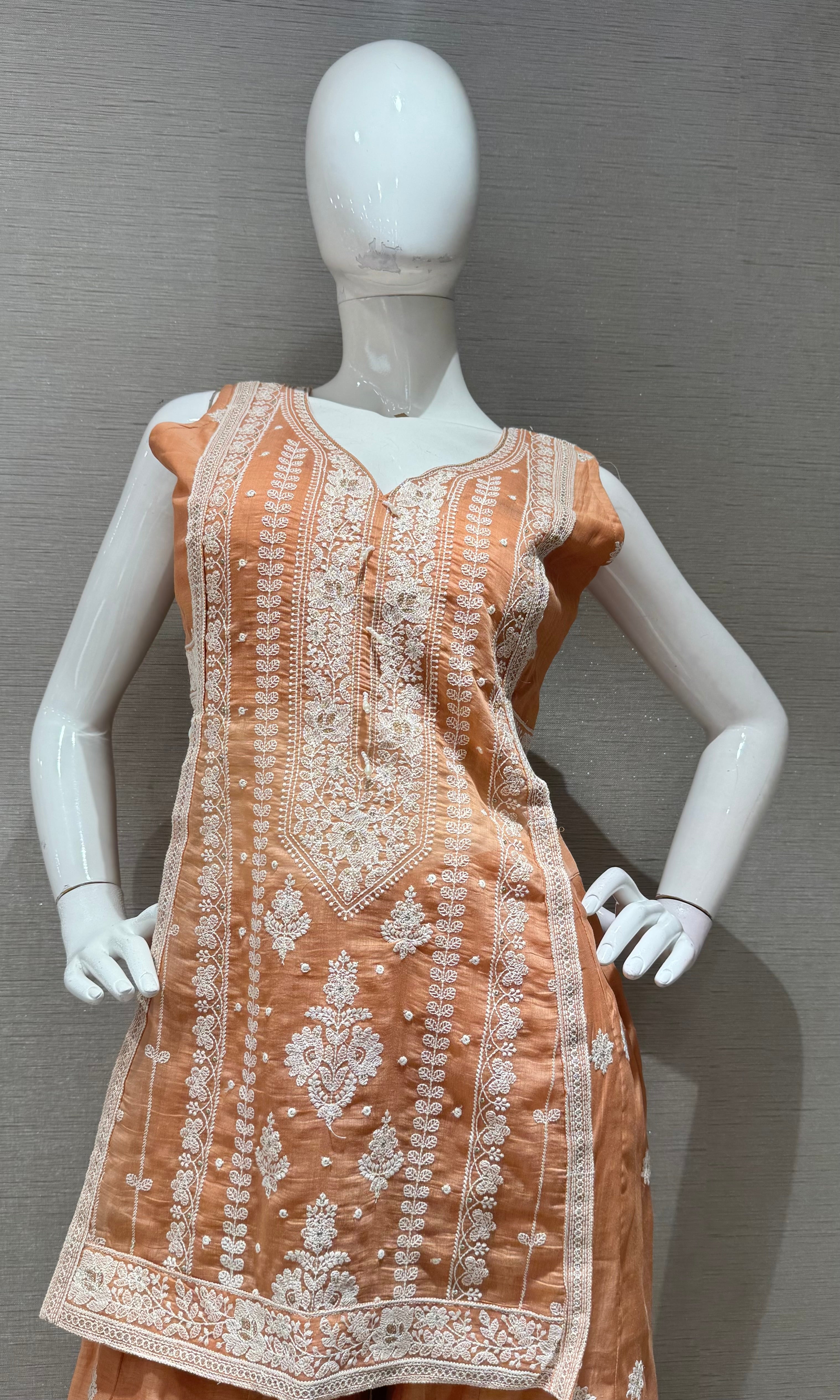 Dusty Peach Embroidered Ethnic Palazzoo Set
