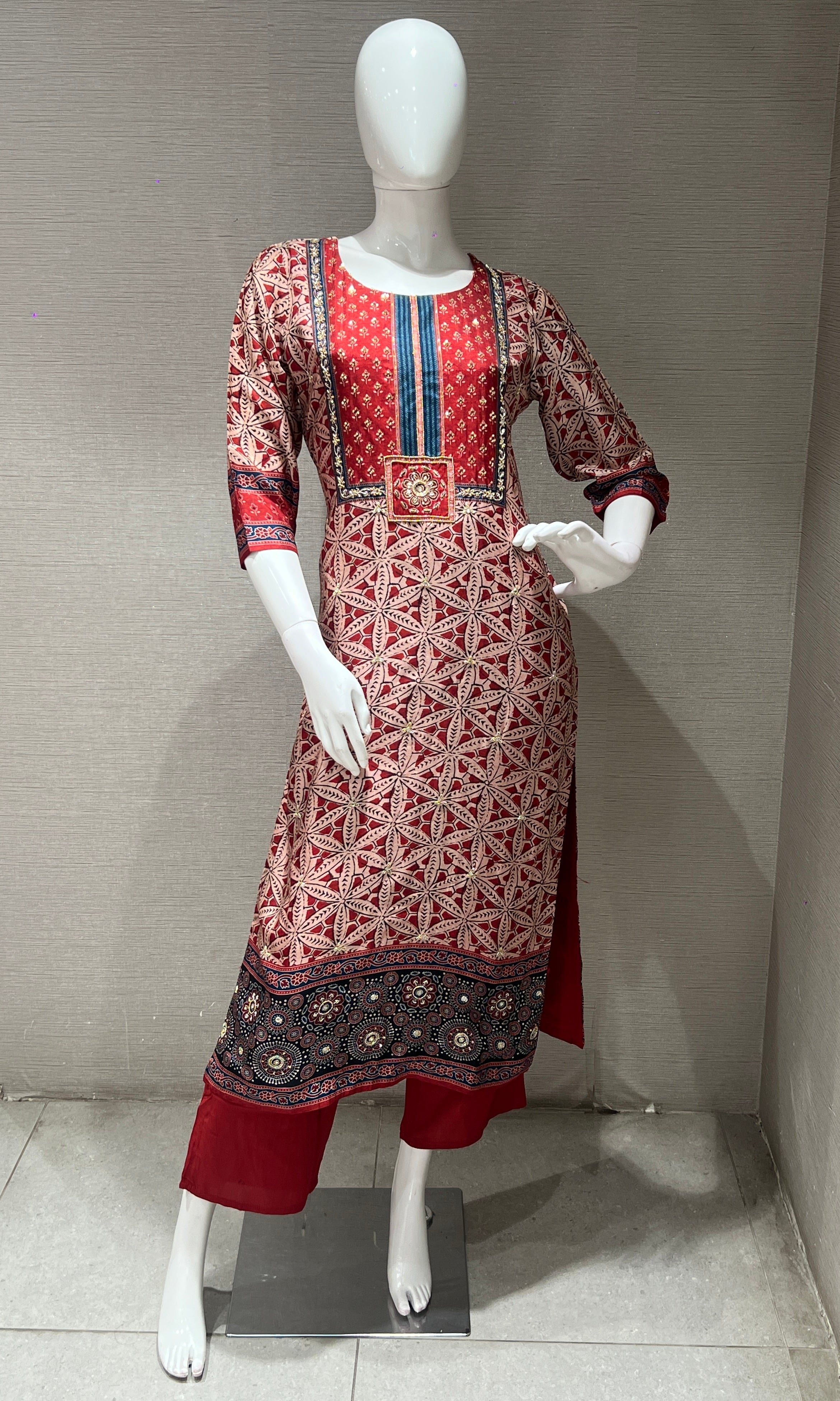 Rust Printed Kurta Set