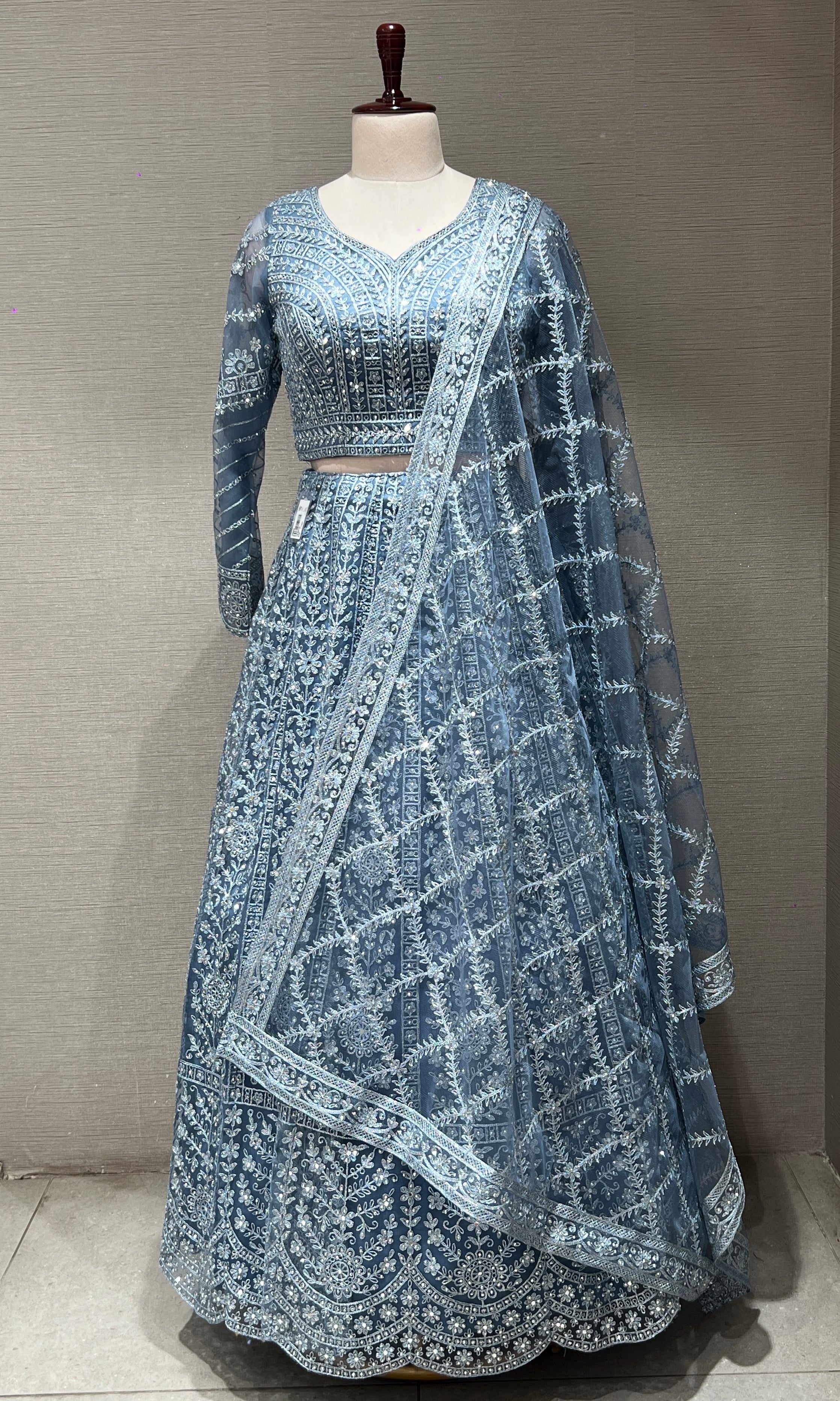 Light blue net intricate embroidered Lehenga