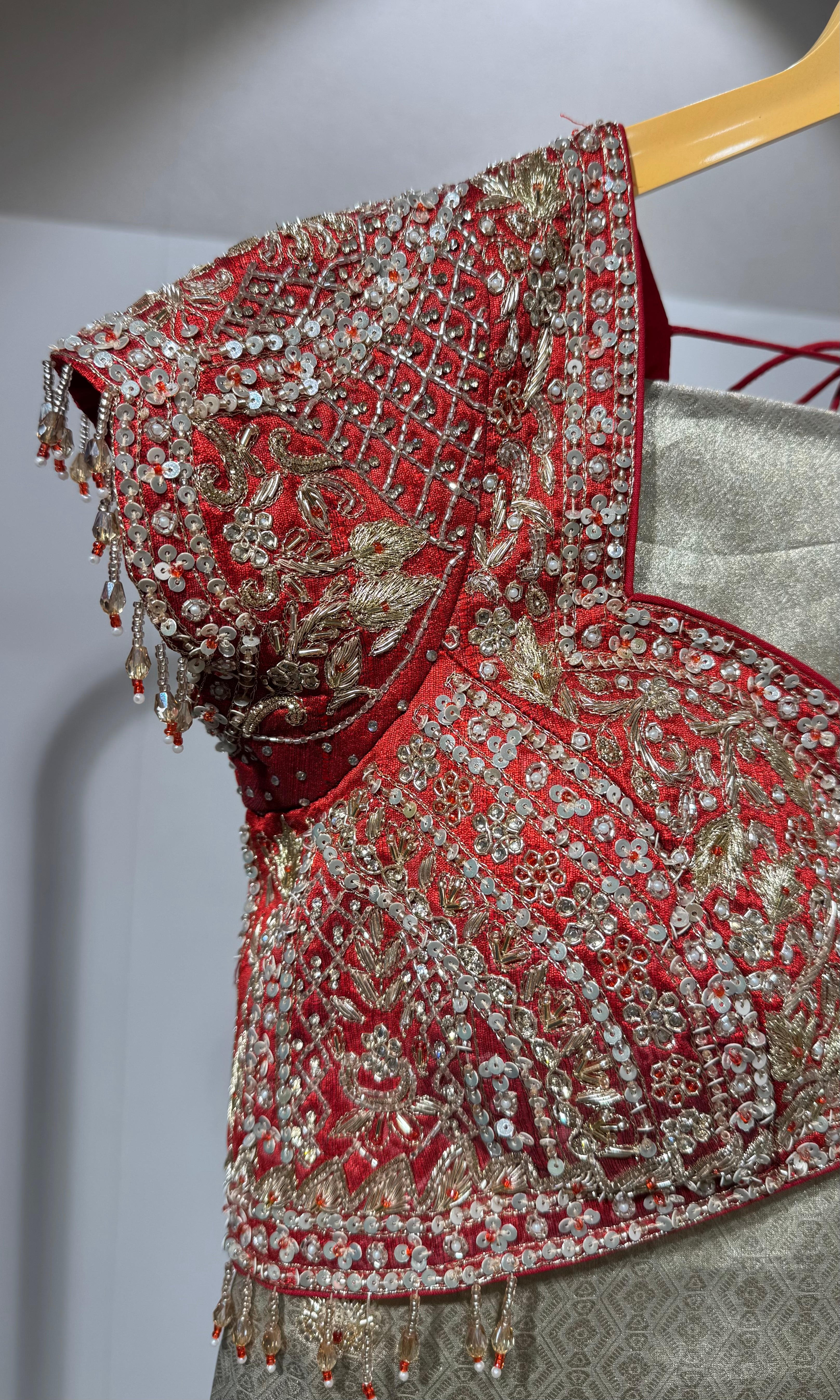 Red Embroidered Silk Saree with Blouse