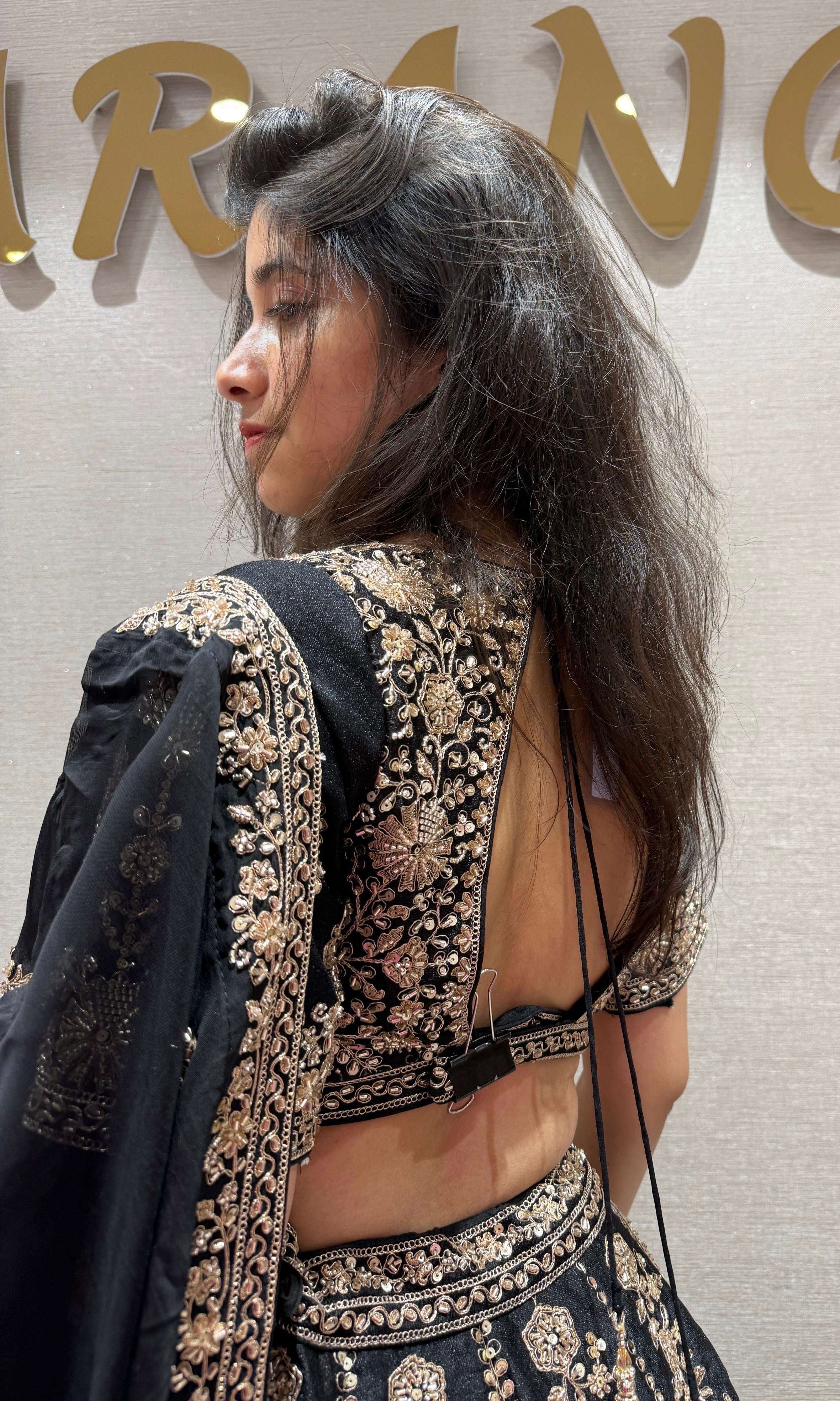 Midnight Bloom Raw silk Lehenga
