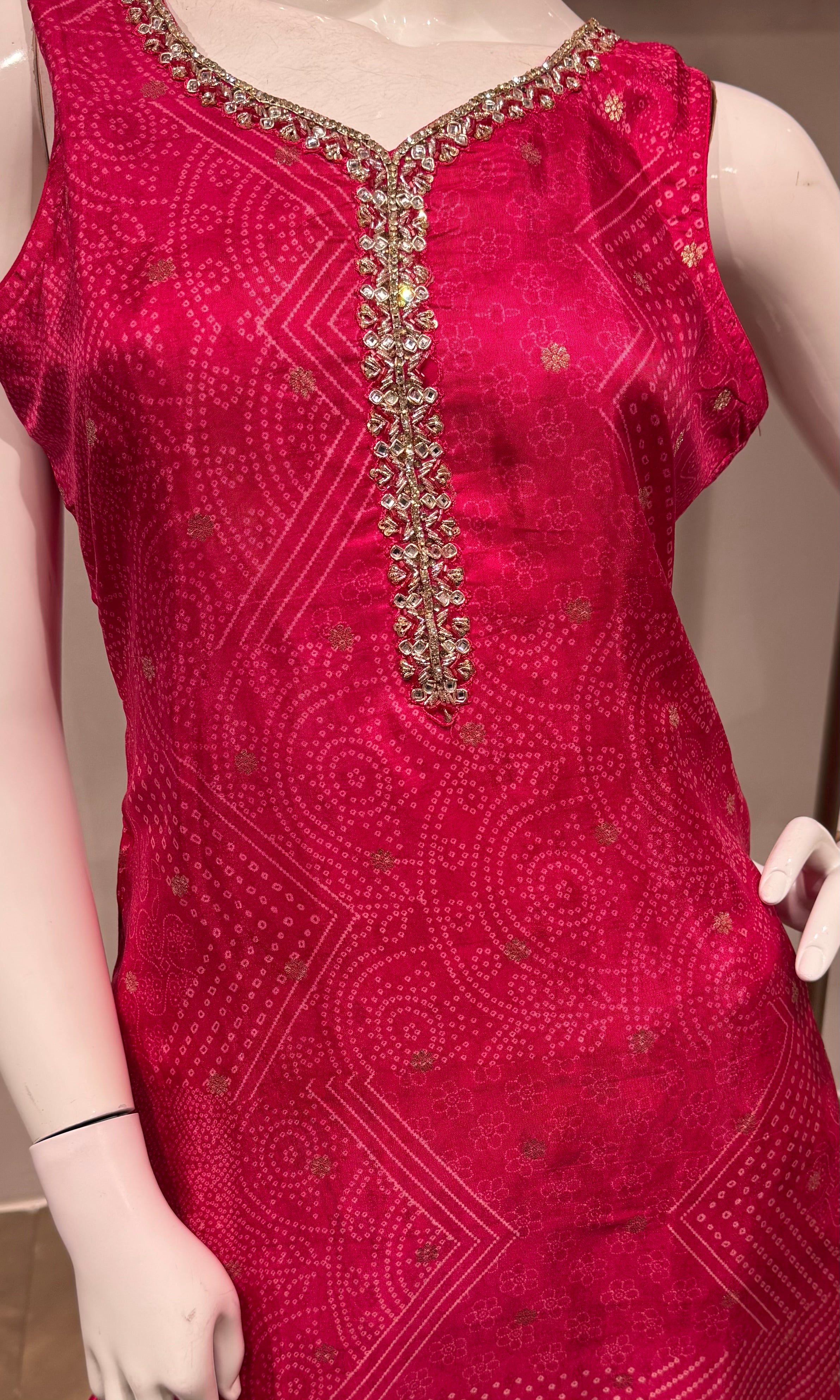 pink Bandhej Kurta set
