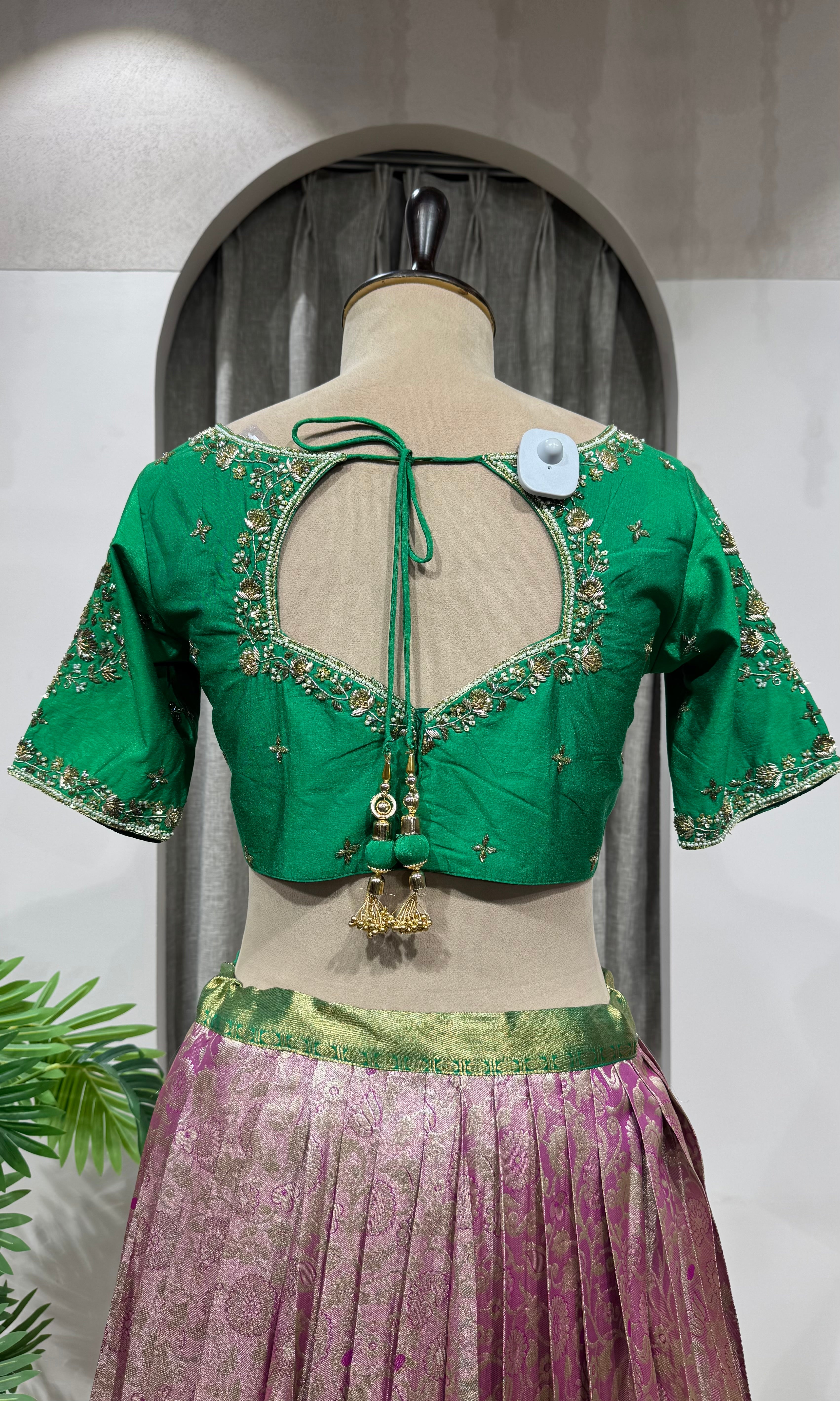 Green kanjivaram pattu lehenga