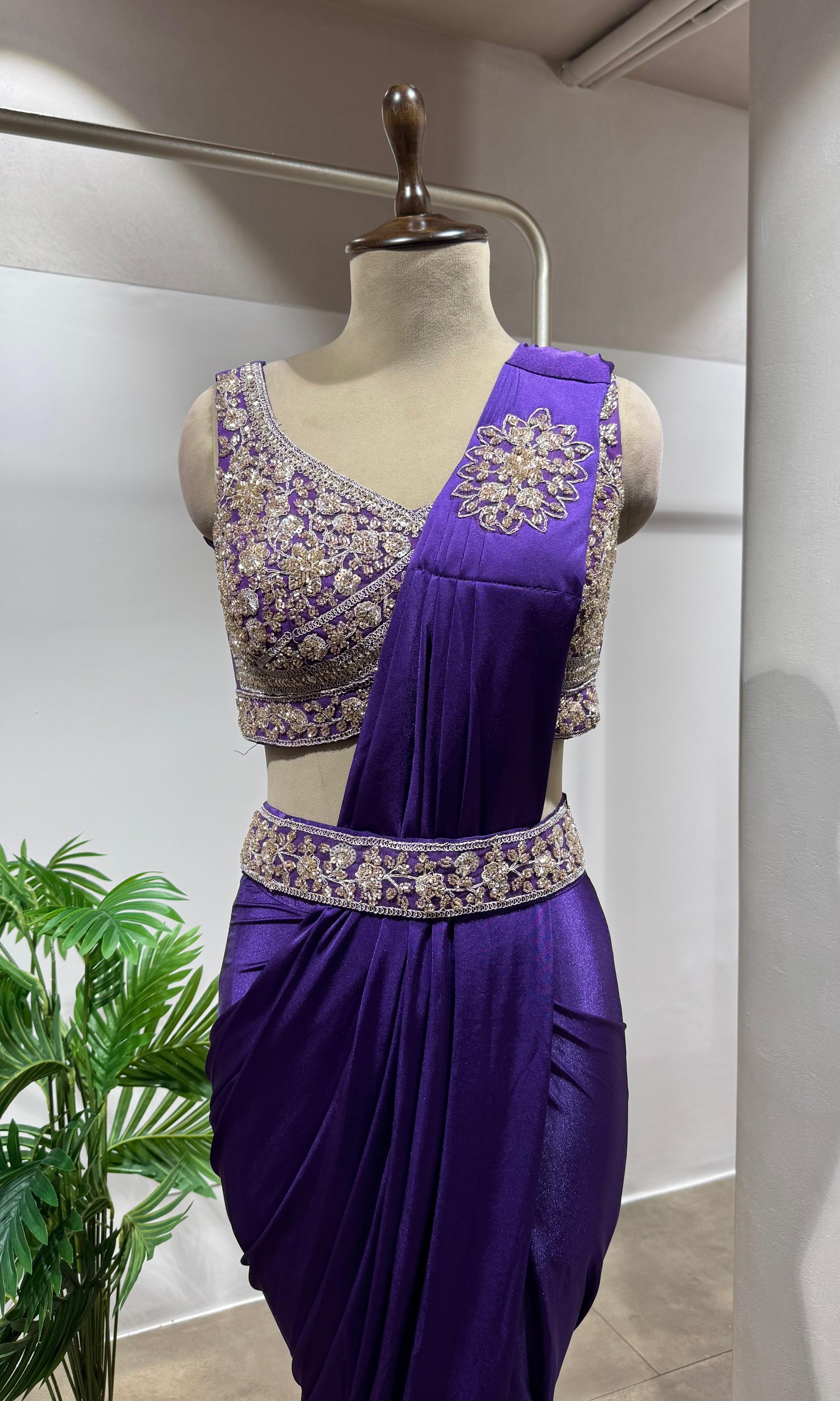 PURPLE DRAPE SAREE WITH BLOUSE & BELT