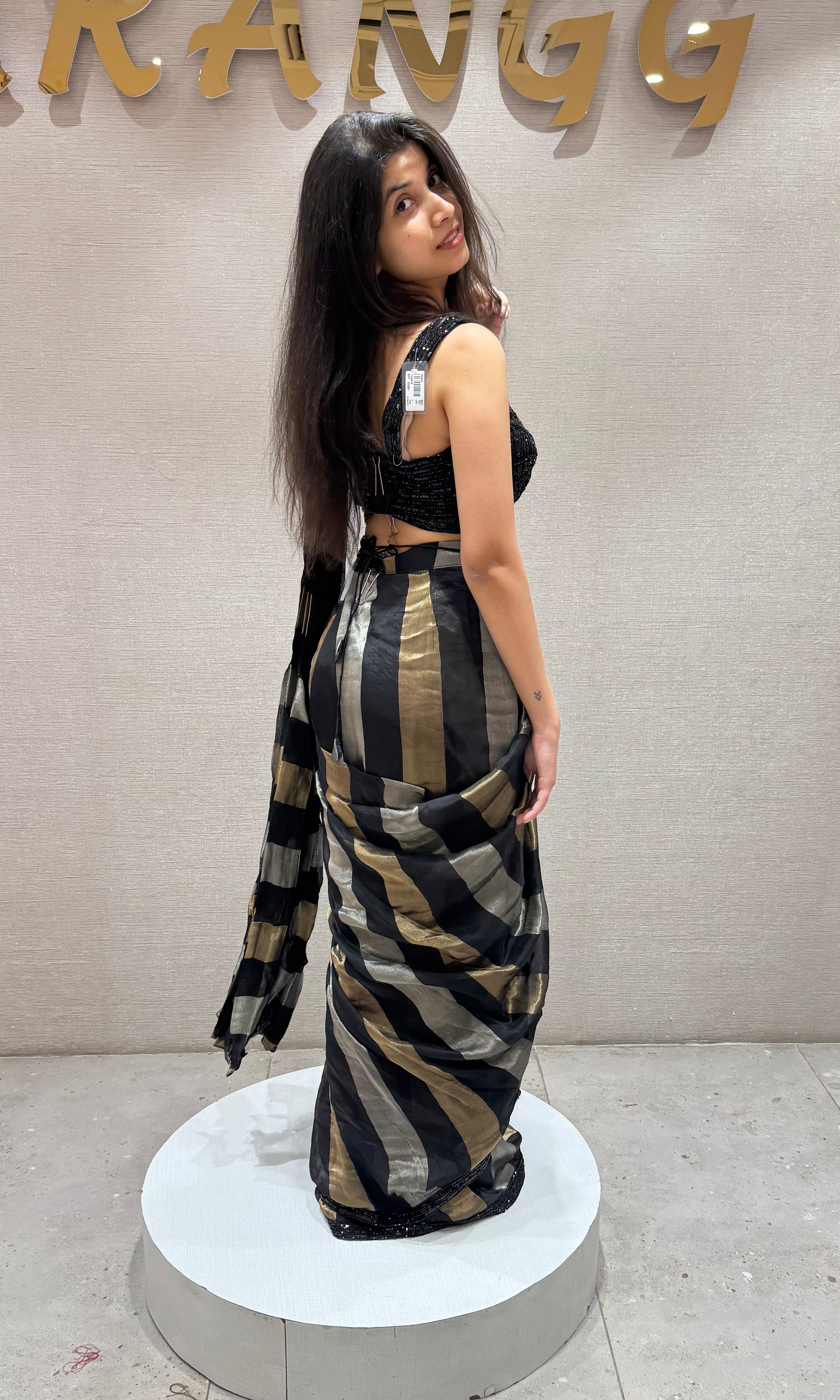 Black Tissue Drape Saree With Belt