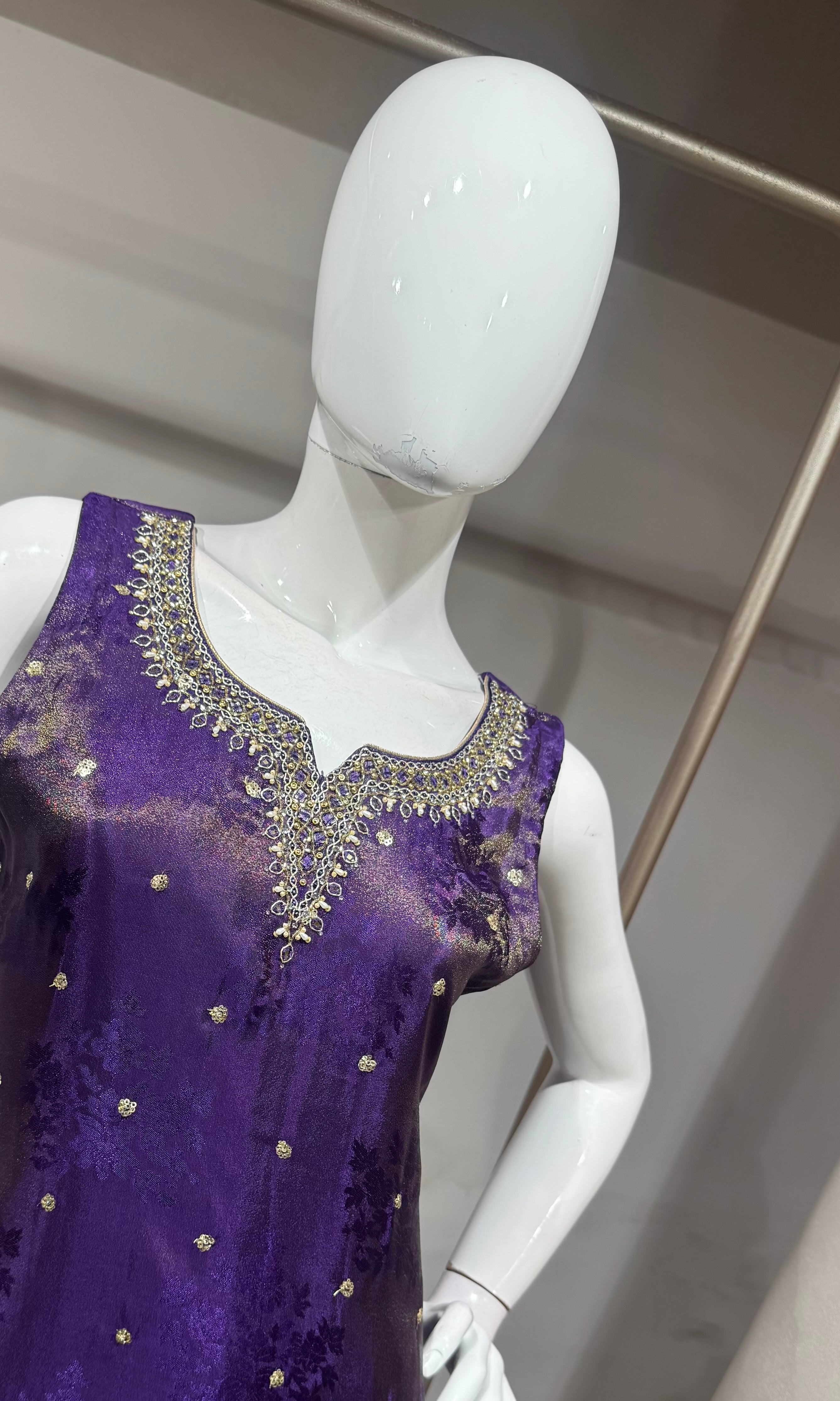 purple and gold embroidered kurta set