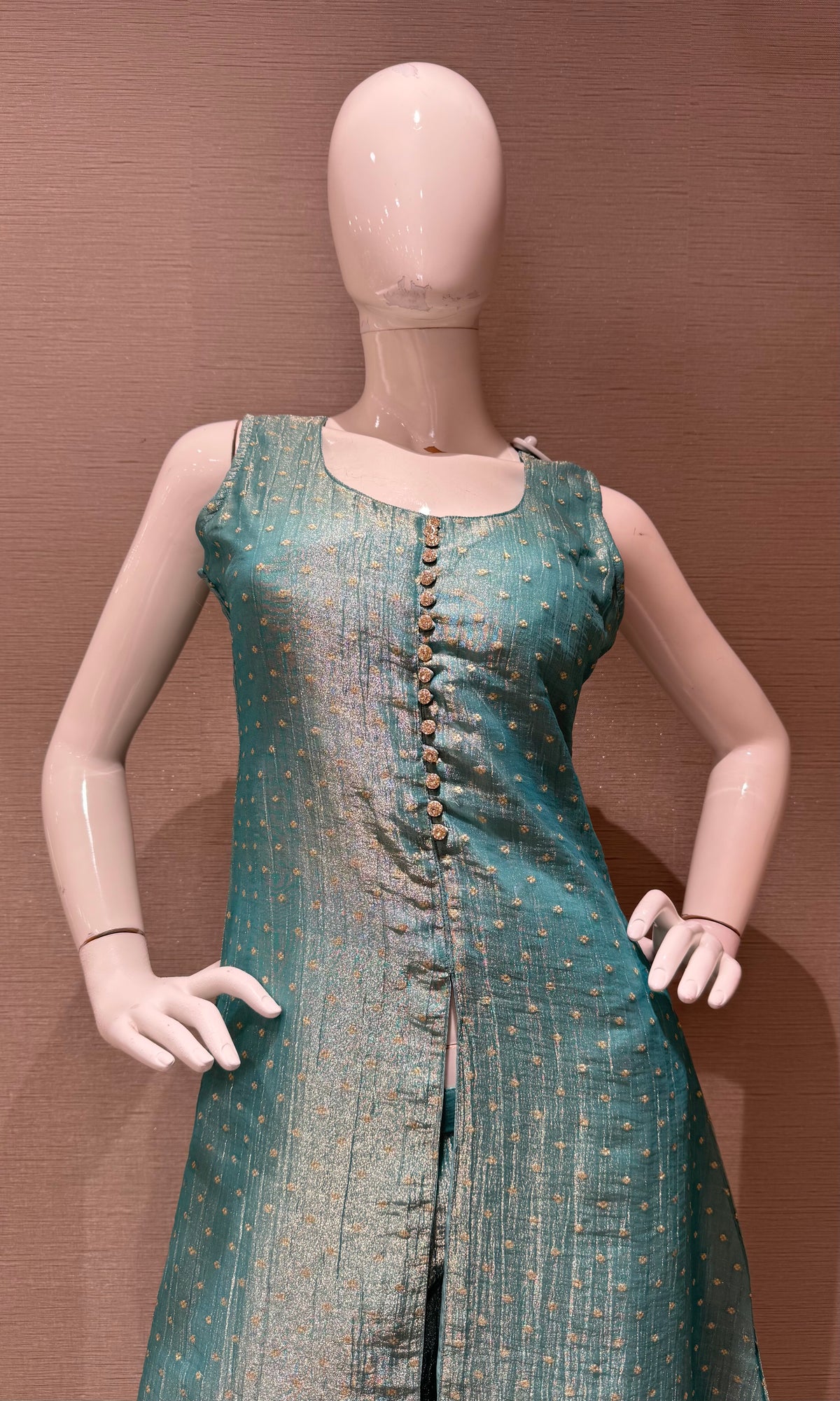 Blue Shimmer Anarkali Set with Sheer Dupatta