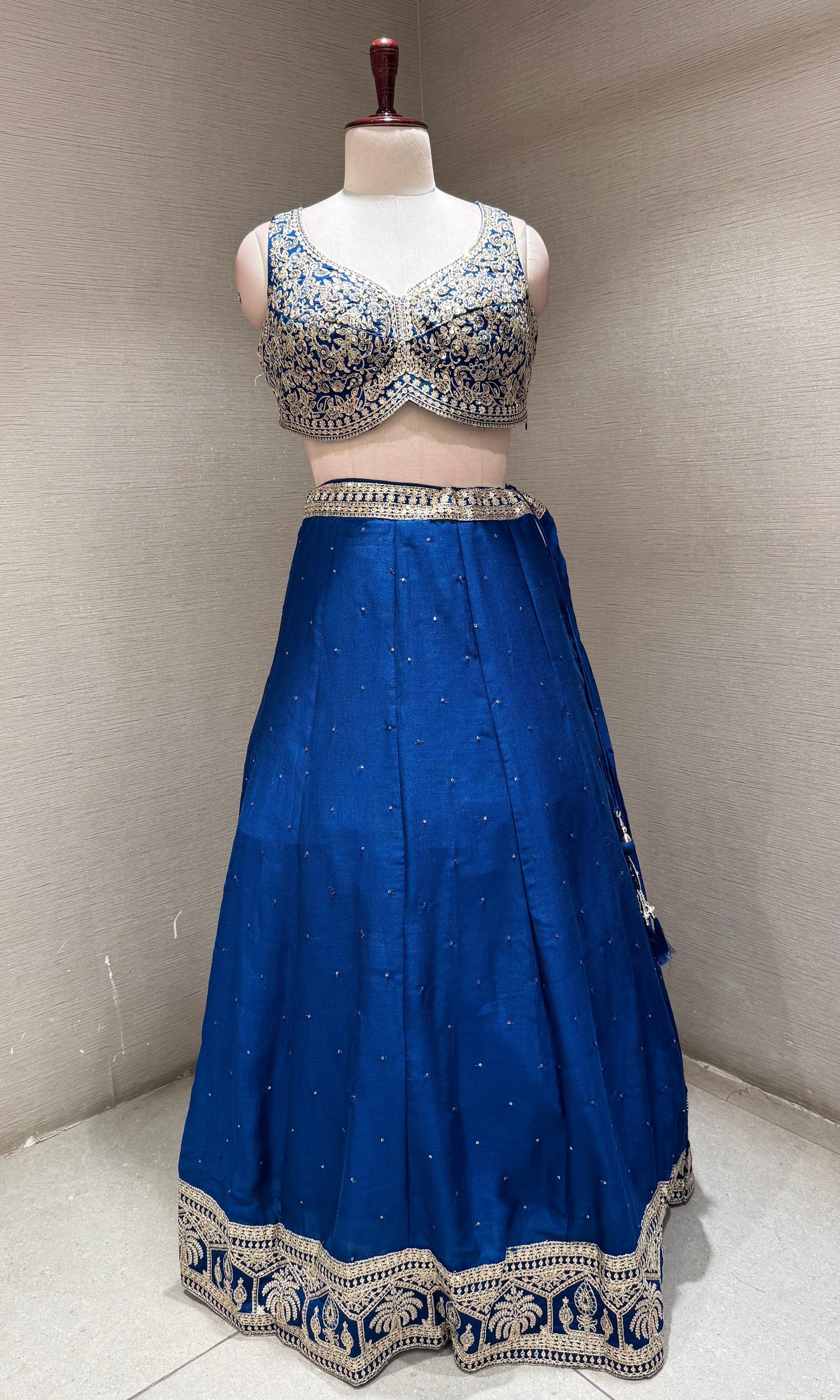 Royal Blue Lehenga Choli with Silver and Gold Embroidery