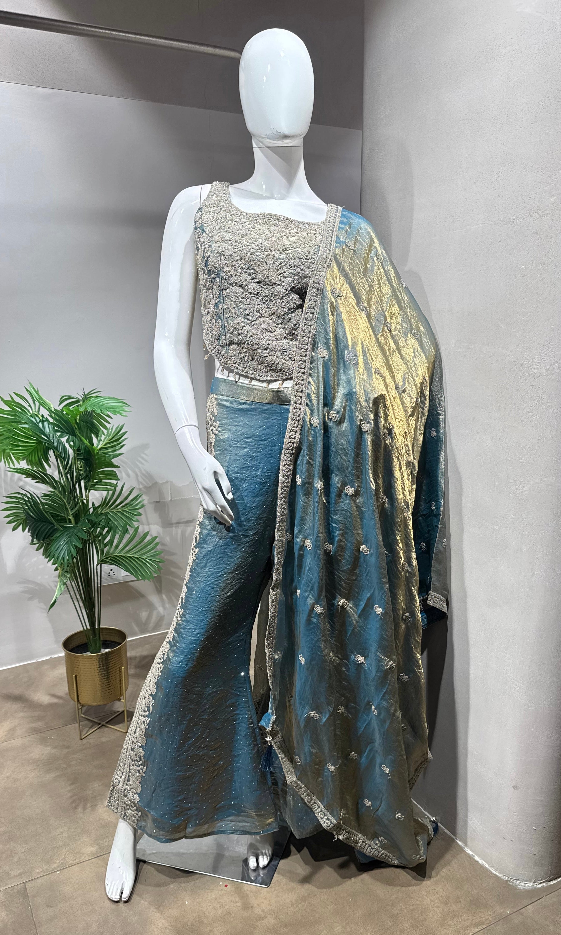 Blue golden Embroidered palazzo Set