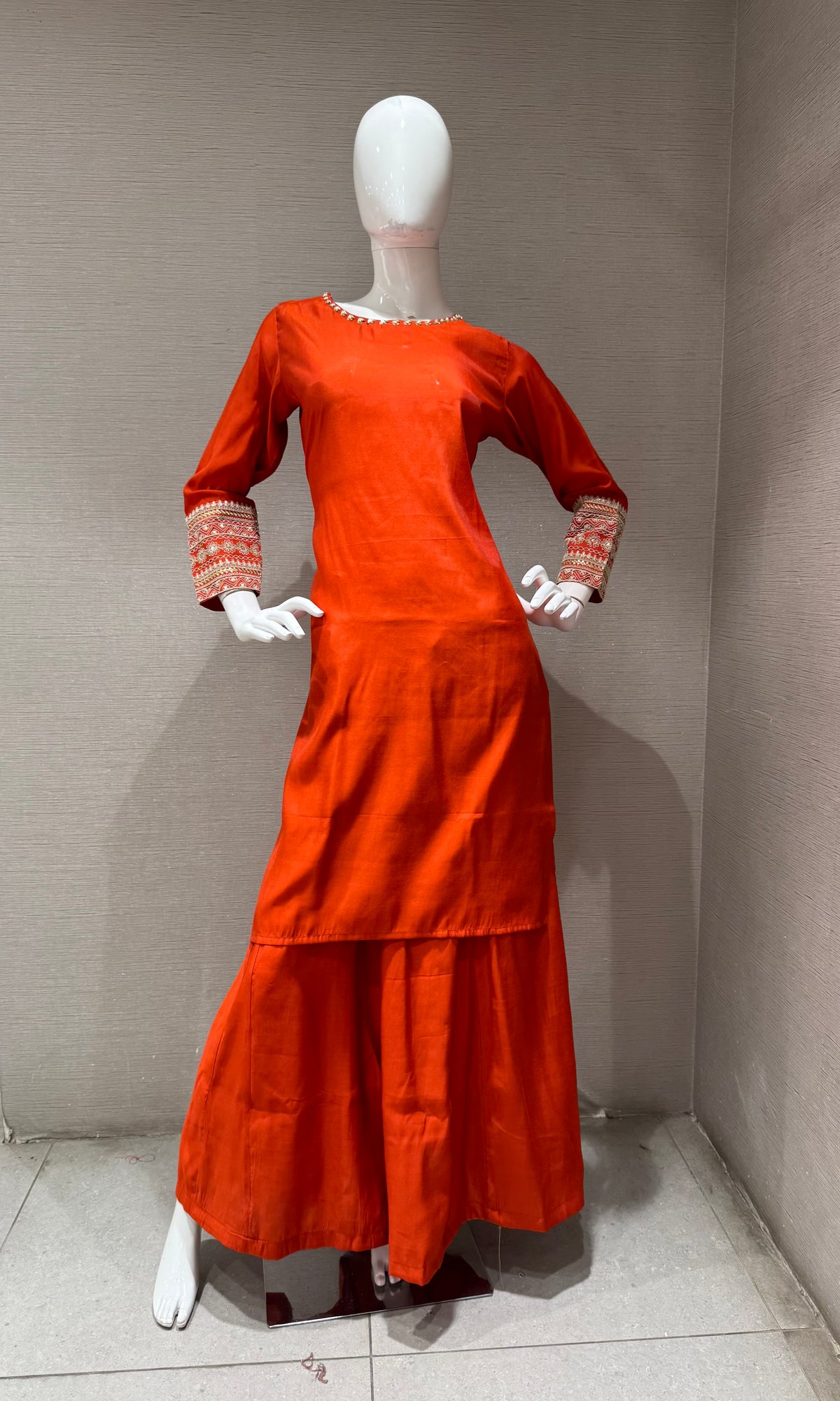 Rust chanderi silk Kurta set with Flared Dupatta