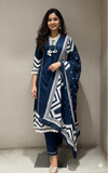 Navy blue kurta set  WITH WHITE LACE EMBROIDERY