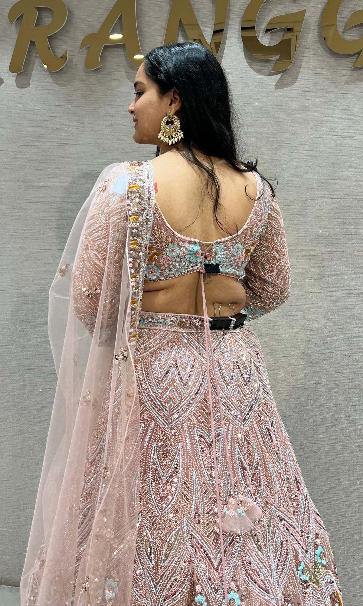 Baby Pink Embroidered Lehenga Set with Floral Accents