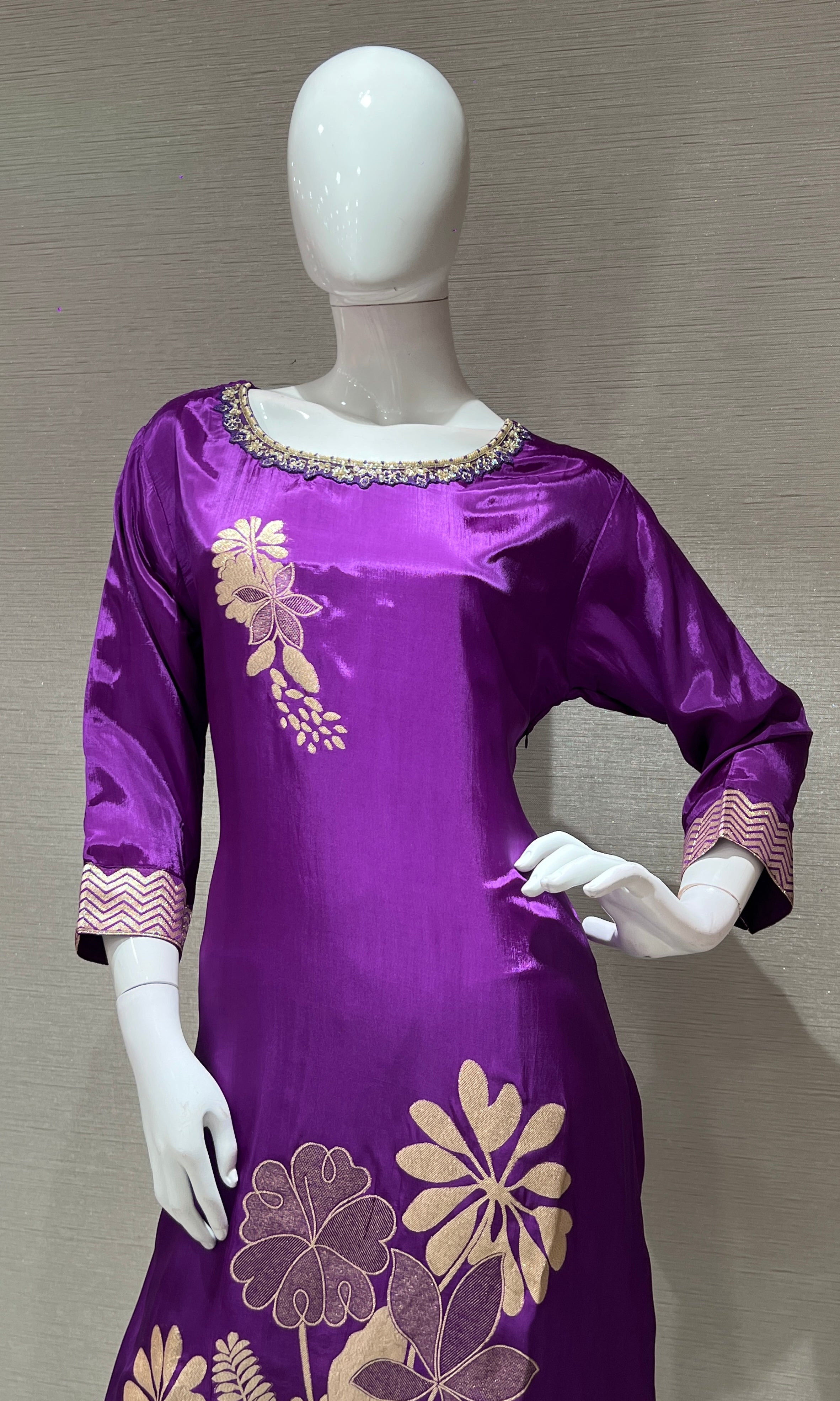 PURPLE Golden Embroidered KURTA SET