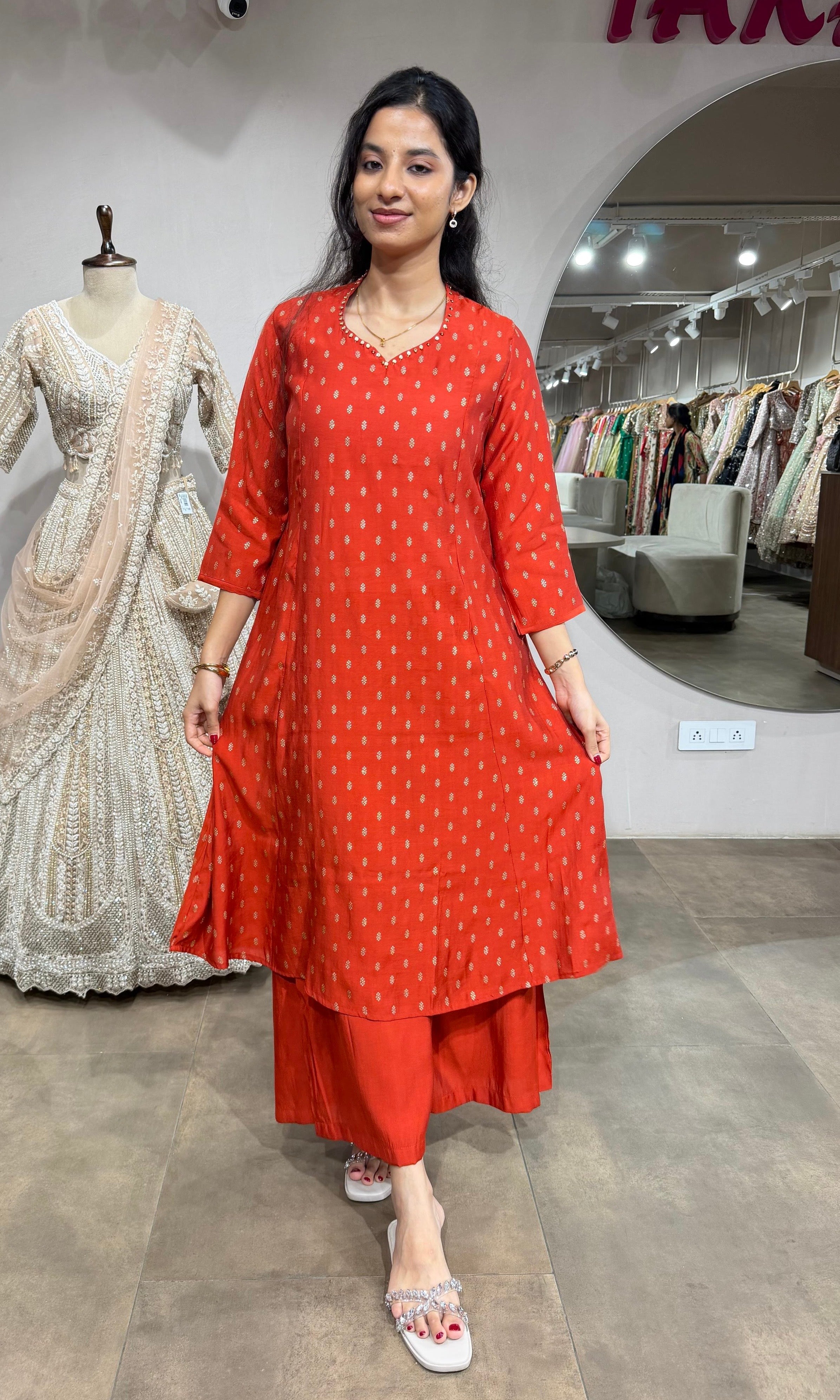 RUST Bandhani Printed Straight Kurta Set