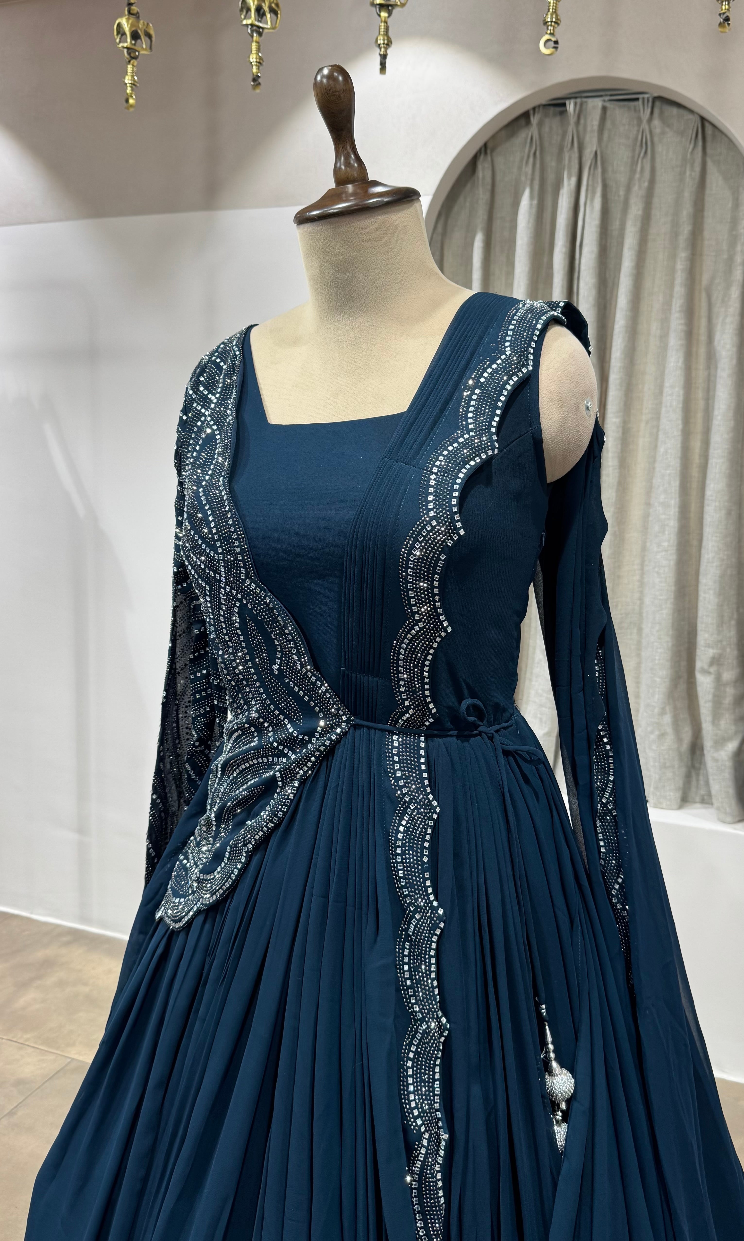 BLUE Embellished Floor-Length Anarkali Gown