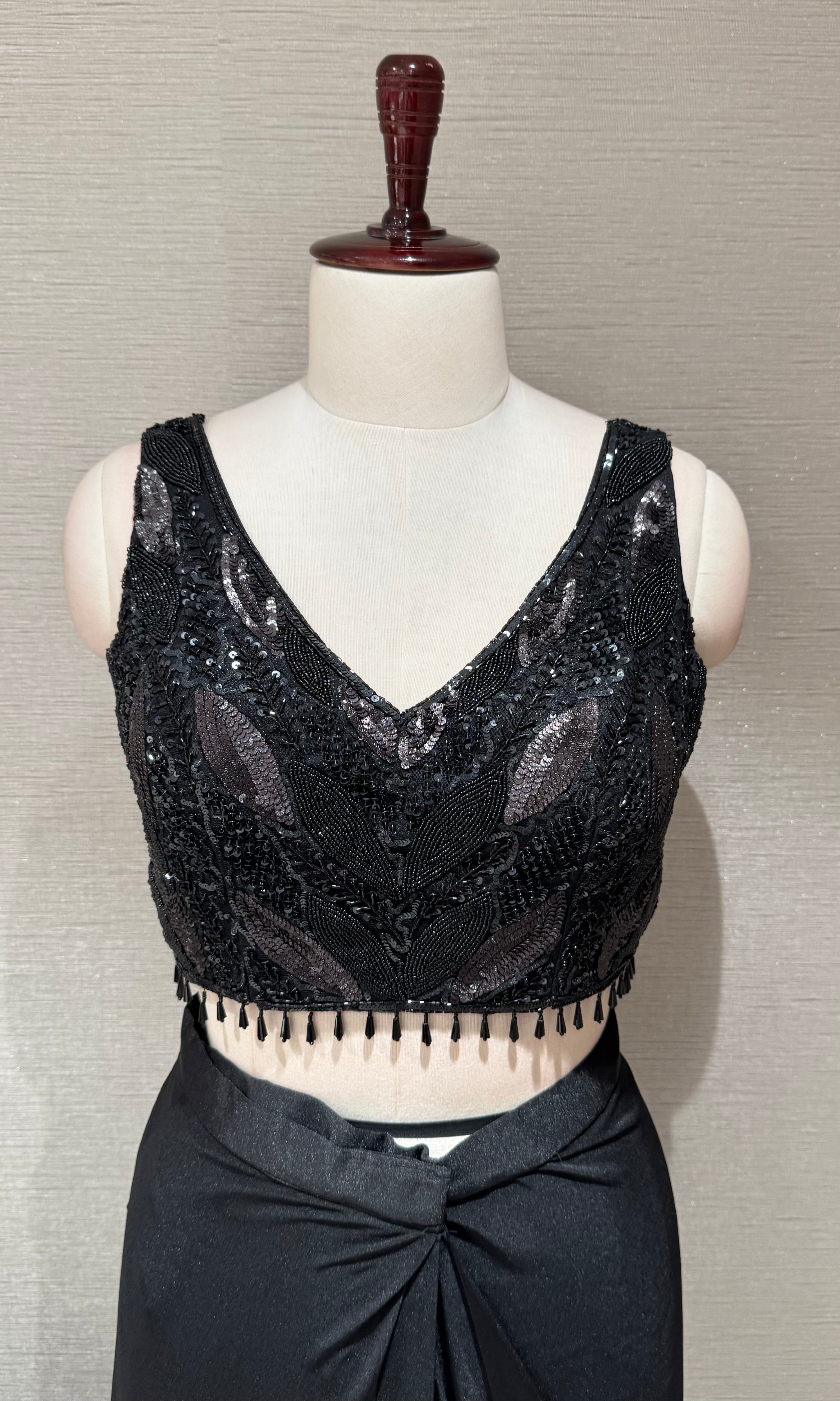 Black Draped Saree with Embellished Blouse