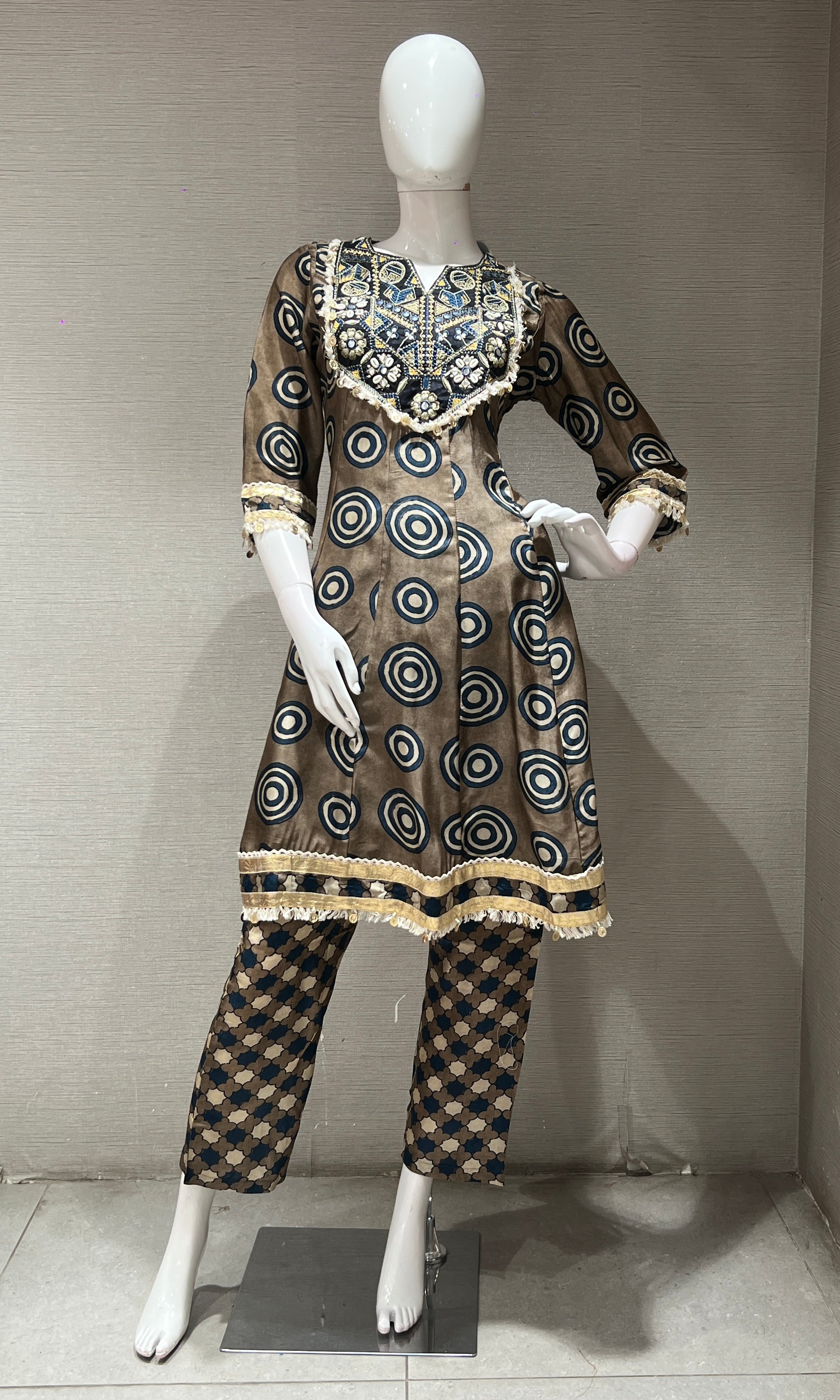 Light brown PRINTED kurta set