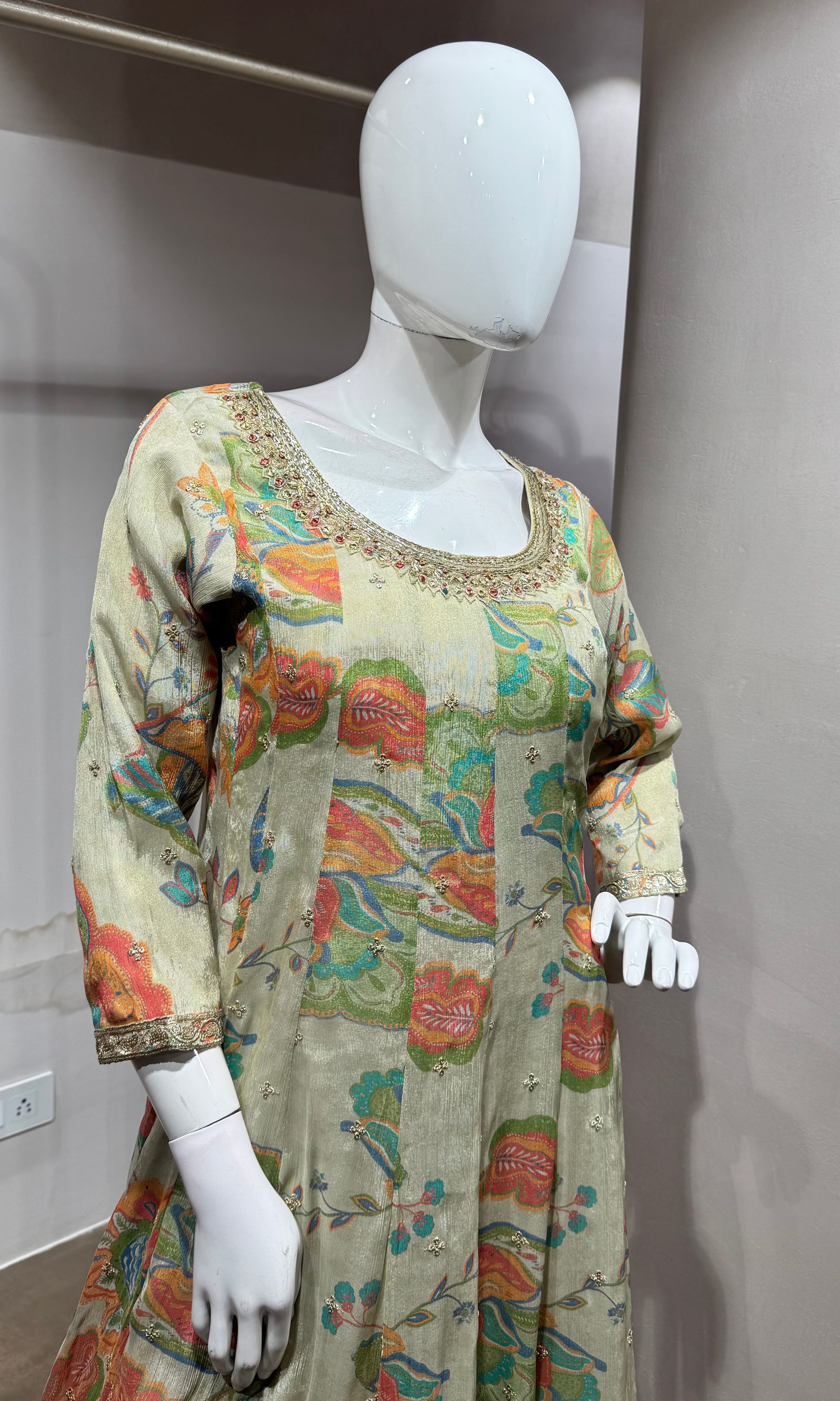 Multi Floral Anarkali Set with contrast dupatta