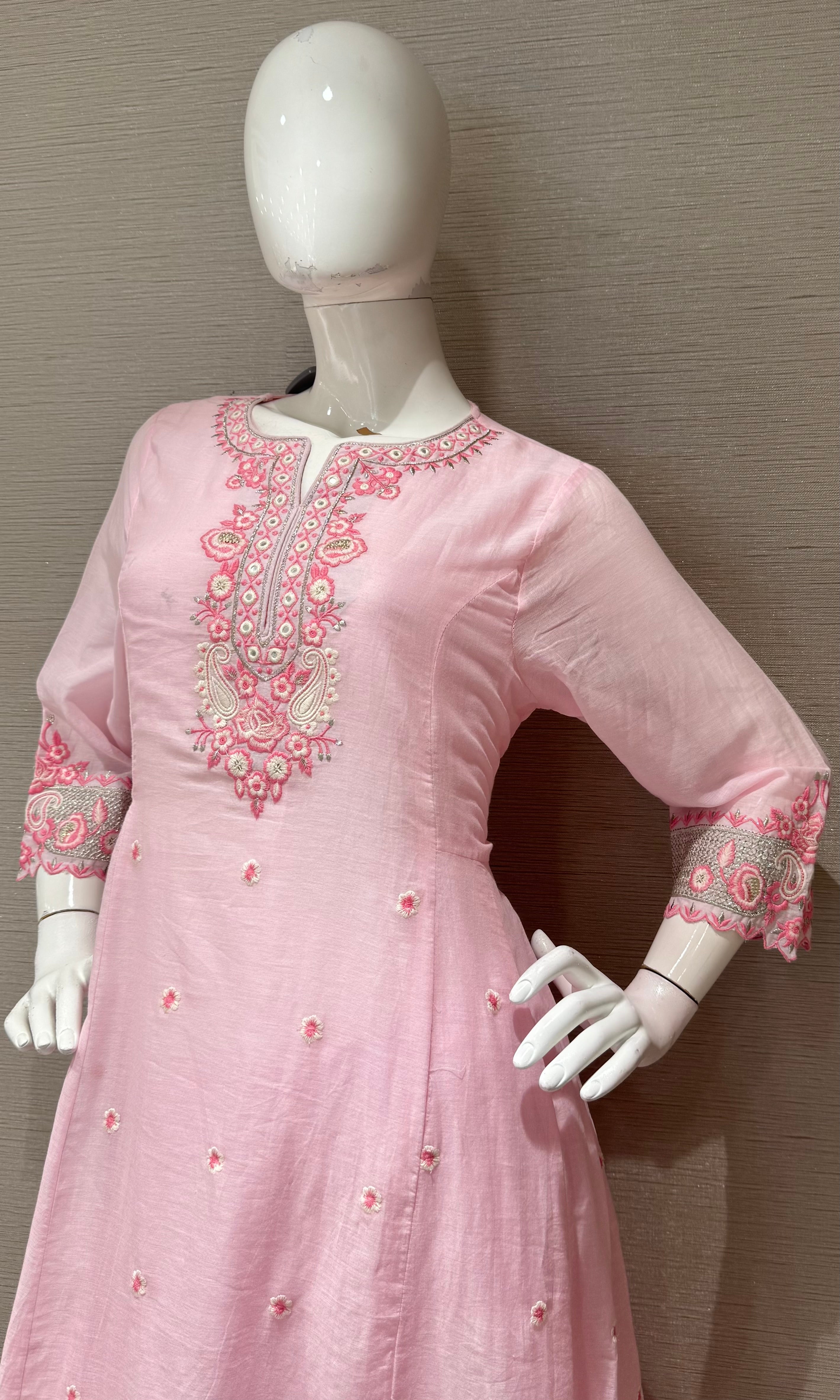 Pink Straight Cut Salwar Suit with Floral Embroidery