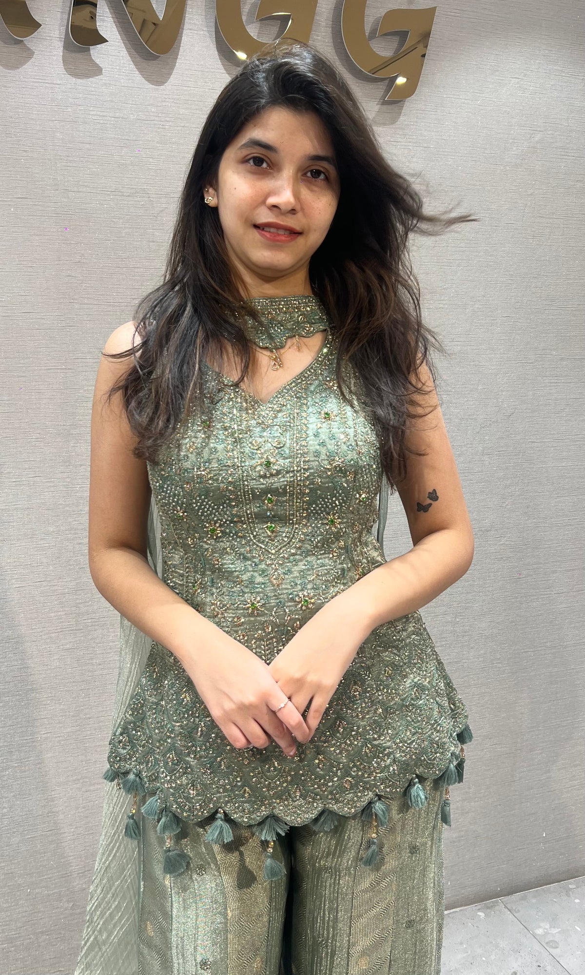 Pista Green Tissue Palazzo Set with Sleek Dupatta