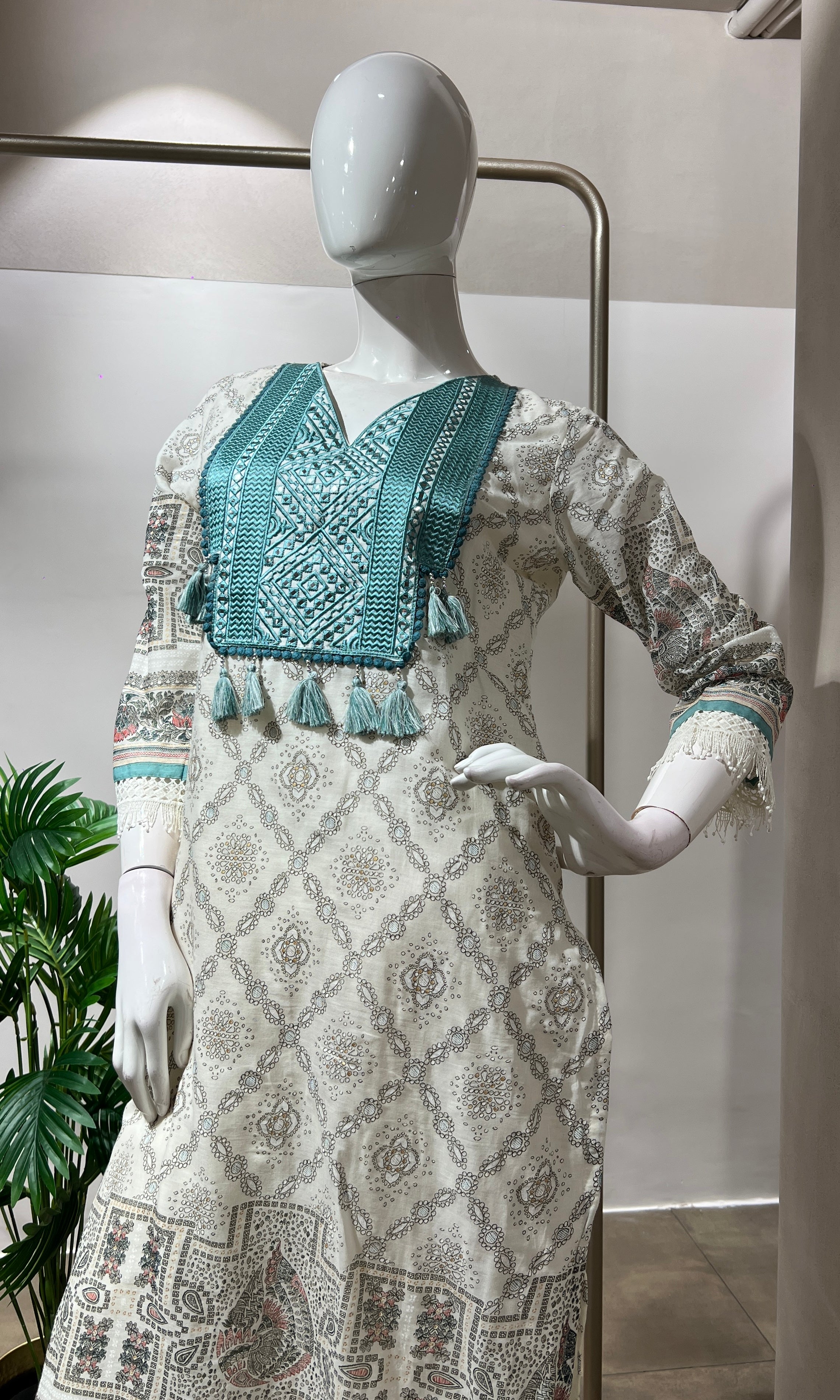 IVORY & BLUE COTTON KURTA SET