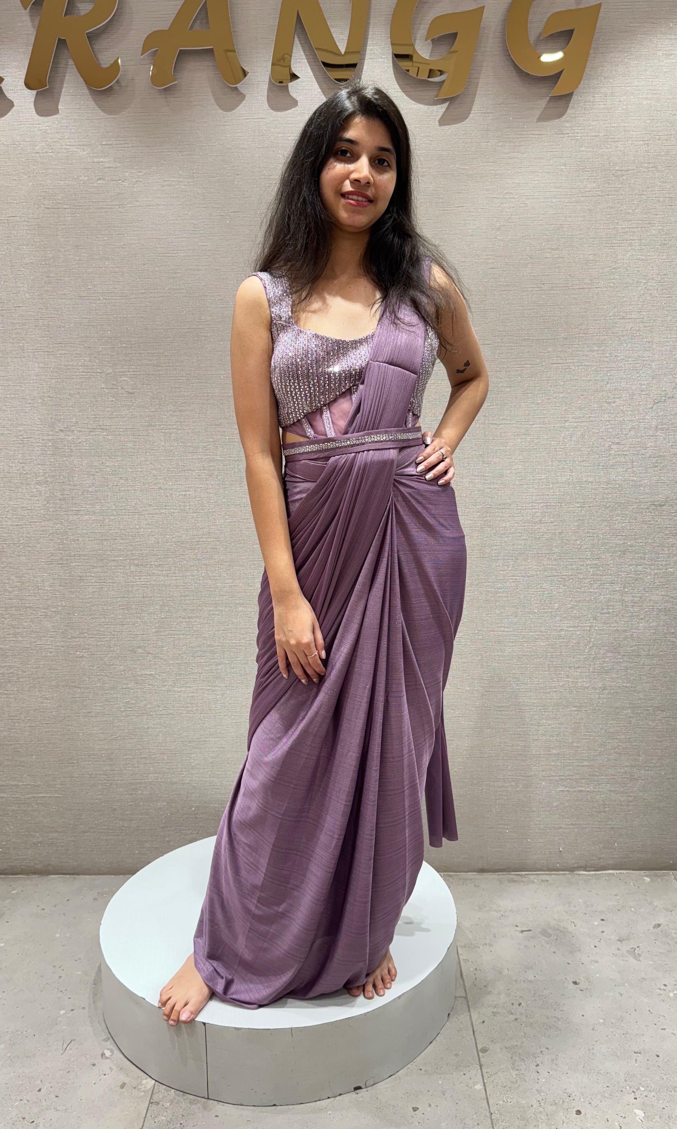 Light purple drape saree WITH CORSET BLOUSE