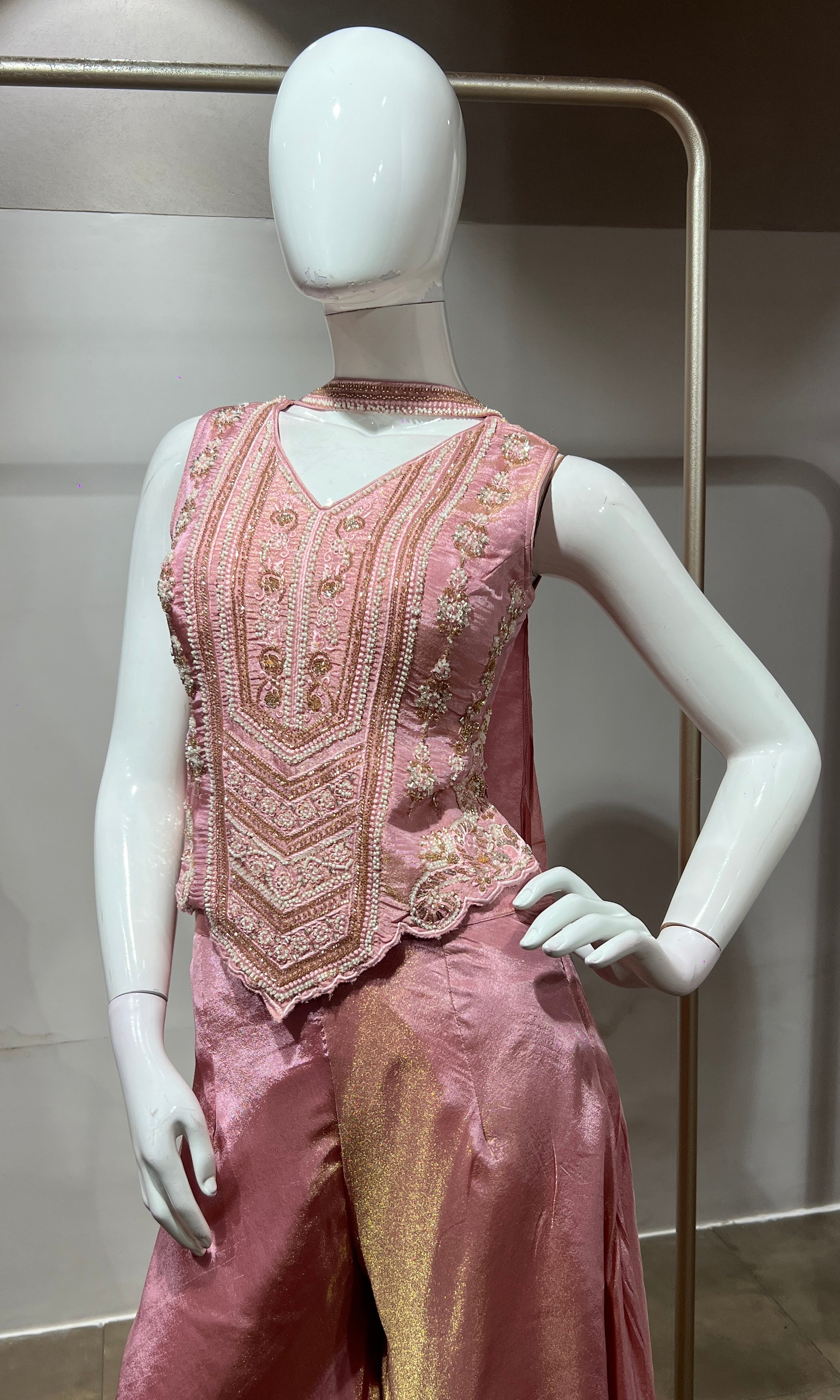 Baby pink Tissue Corset Flared Palazzo Set