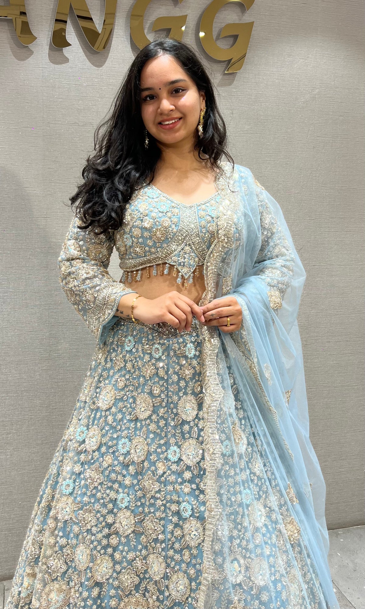 Blue Gold Embellished Ethnic bridal Lehenga Set