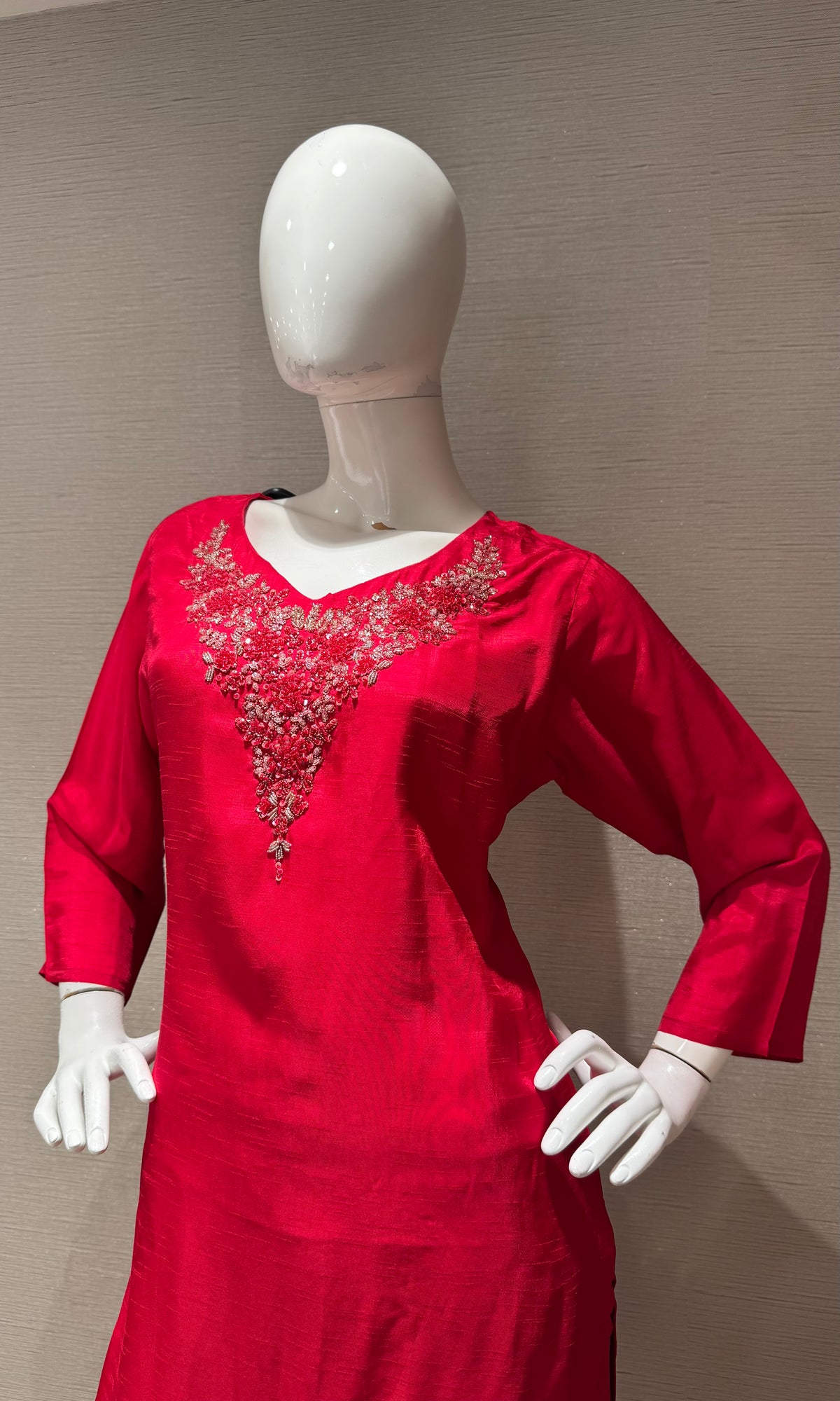 Red Mul Chanderi Kurta Set with Striped Dupatta