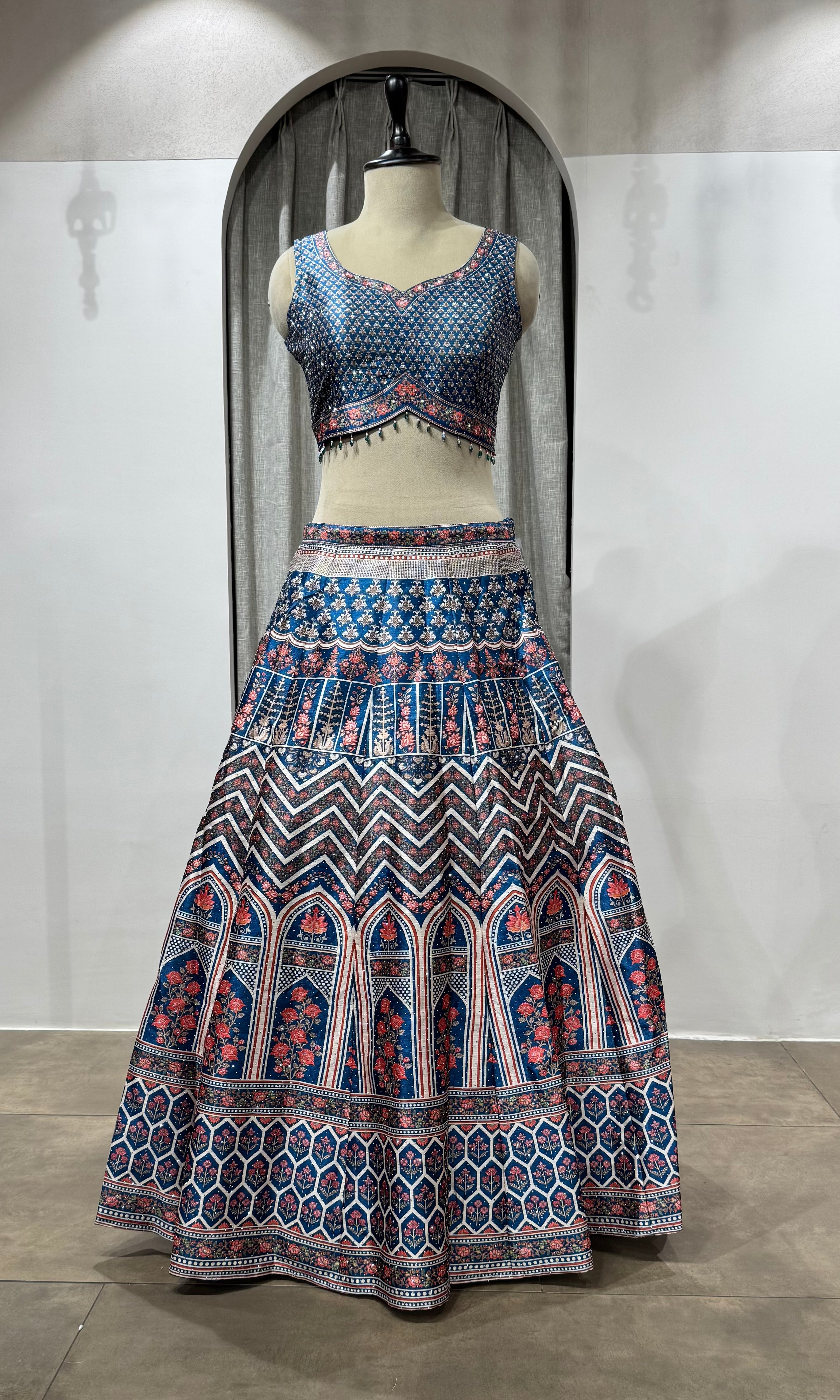Blue Zardozi Embroidered LEHENGA