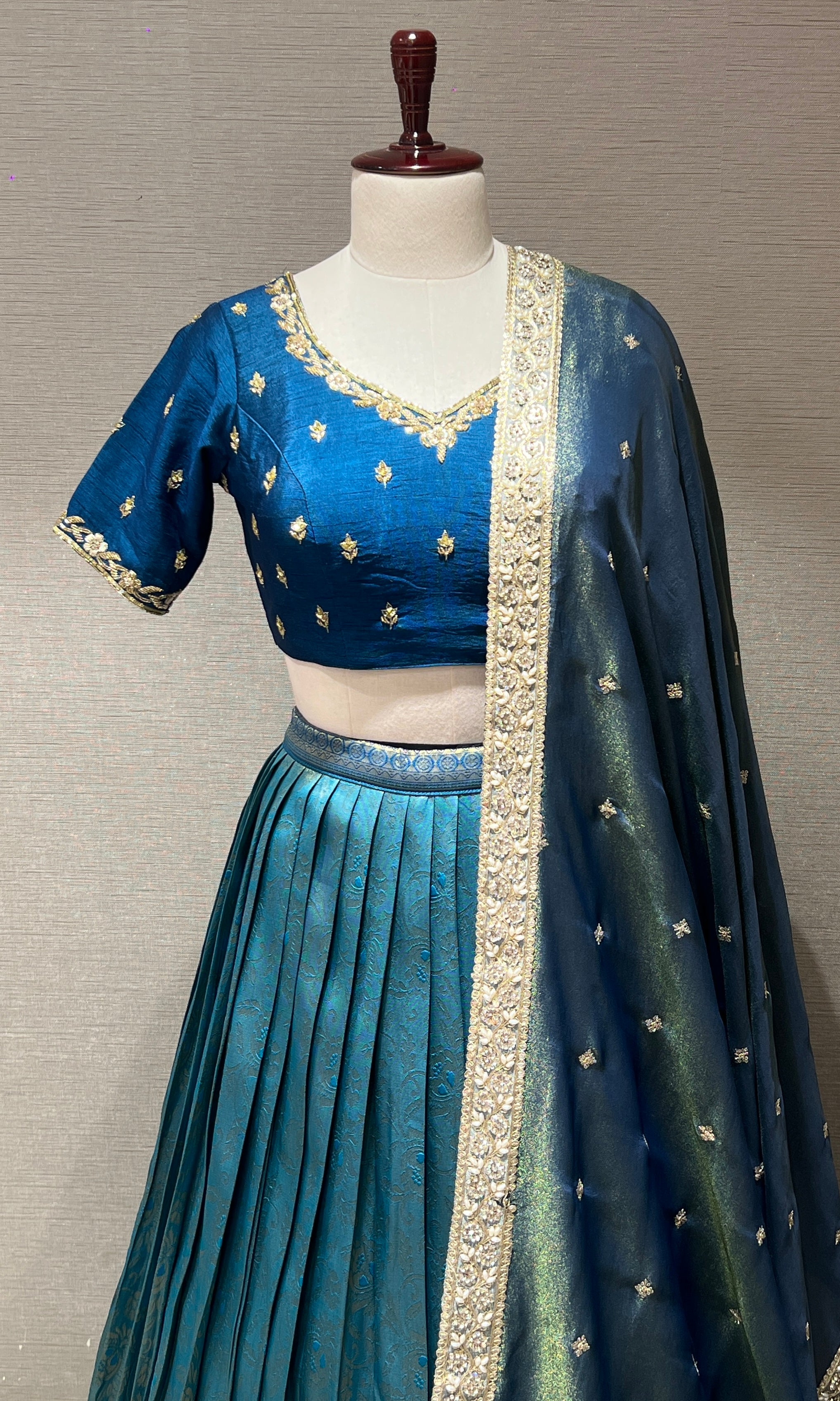 Light blue pattu Lehenga