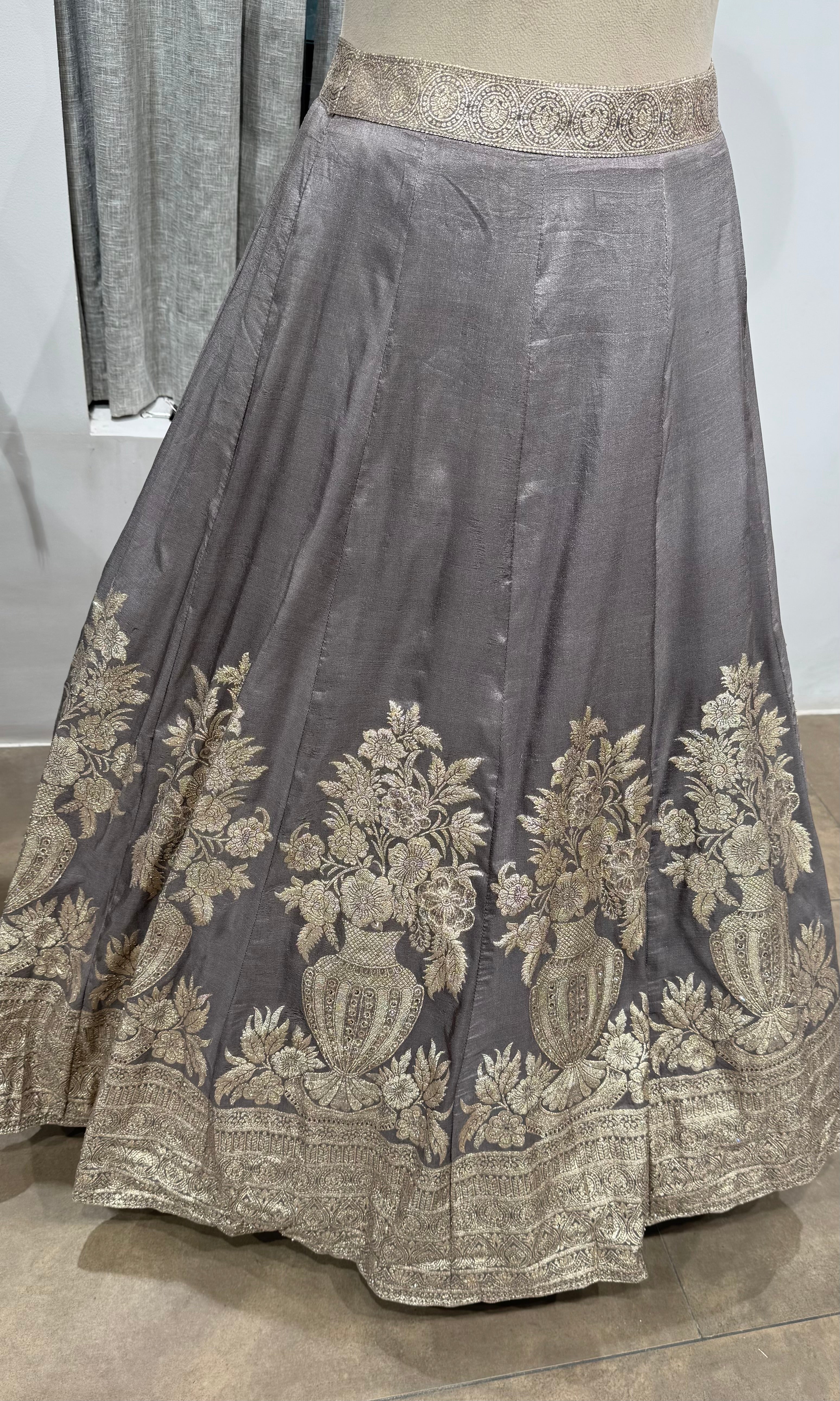 grey with gold embroidered lehenga choli