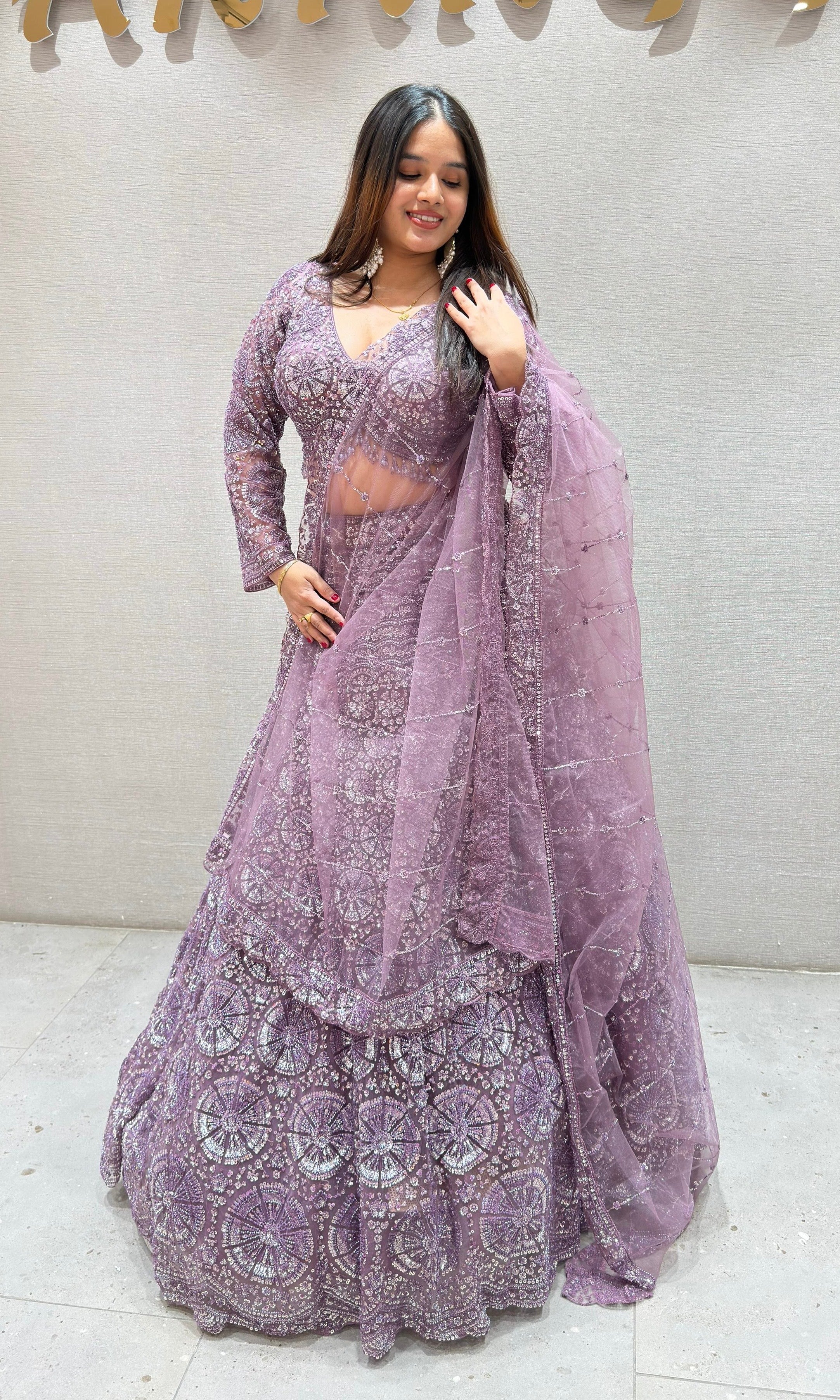 Light PURPLE HEAVY EMBROIDERED Lehenga