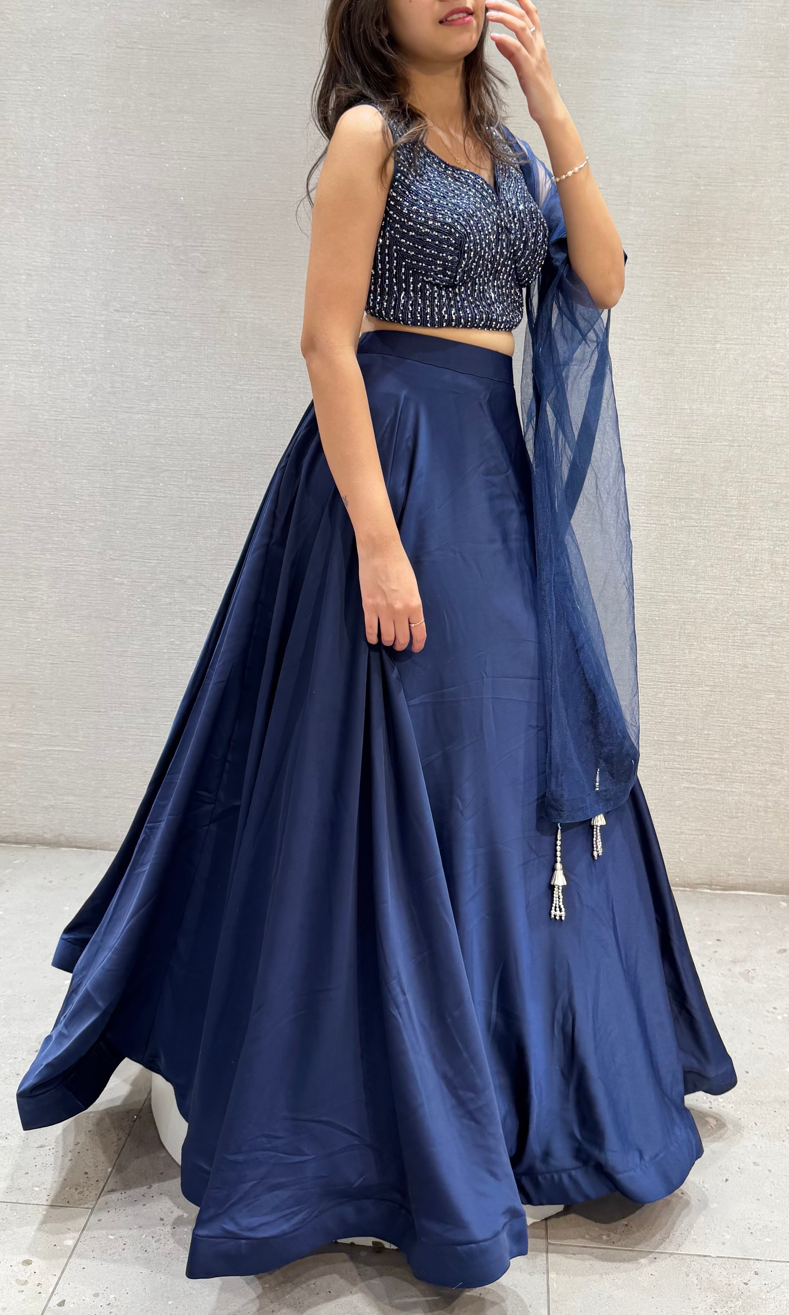 Navy Blue Fusion Embroidery Lehenga set