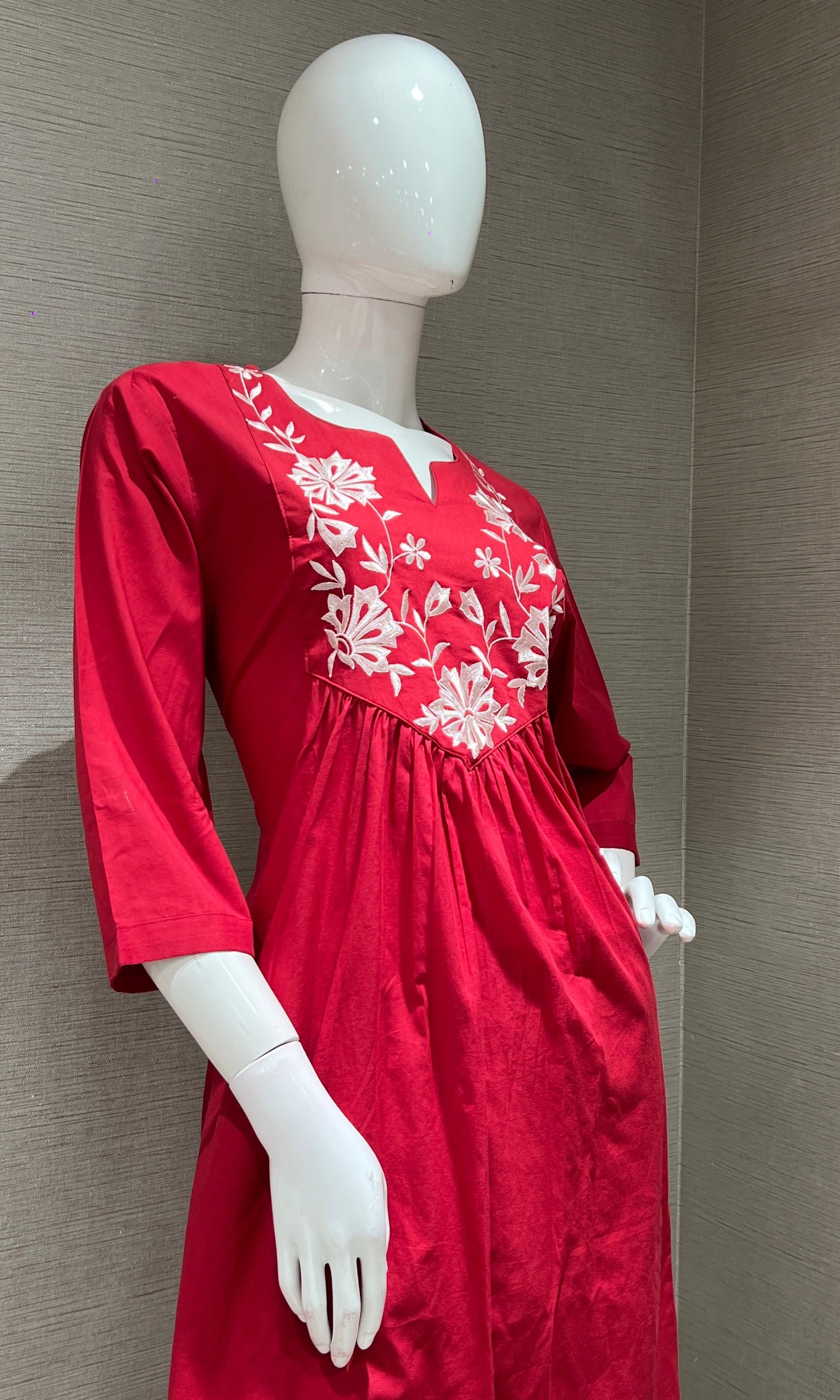 RED FLORAL mul chanderi kurta set