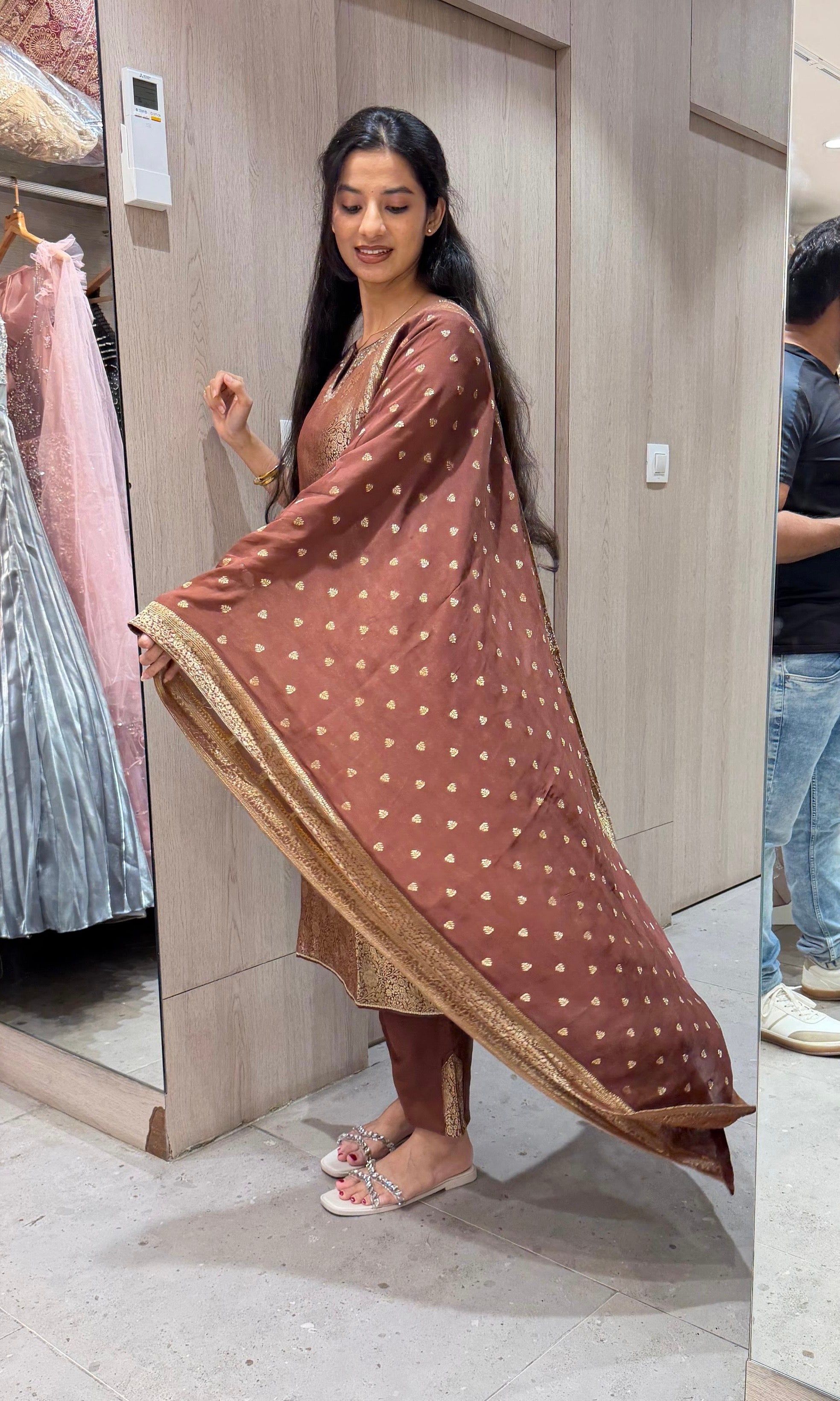 Brown Banarasi ethnic kurta set